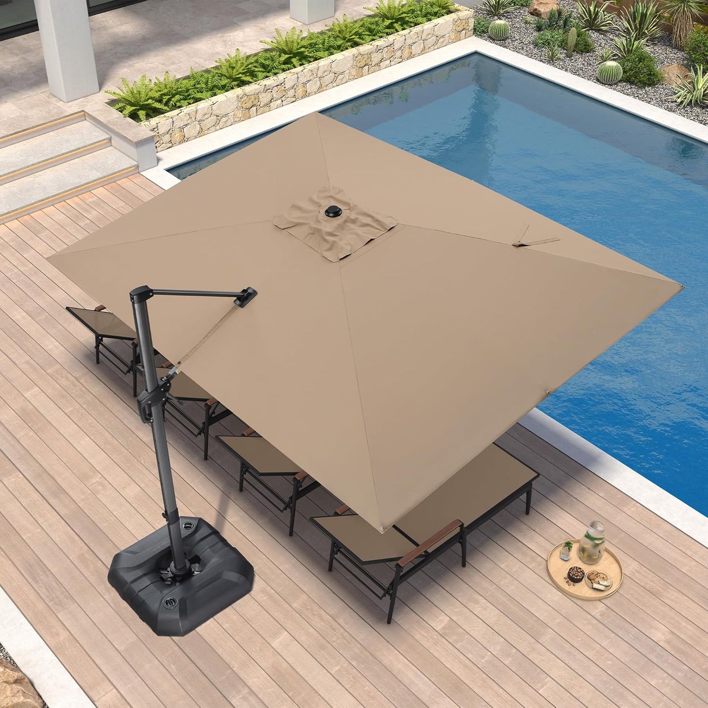 PURPLE LEAF 11 Feet Patio Umbrella Outdoor Cantilever Round Umbrella Aluminum Offset Umbrella with 360-degree Rotation for Garden Deck Pool Patio, Navy Blue