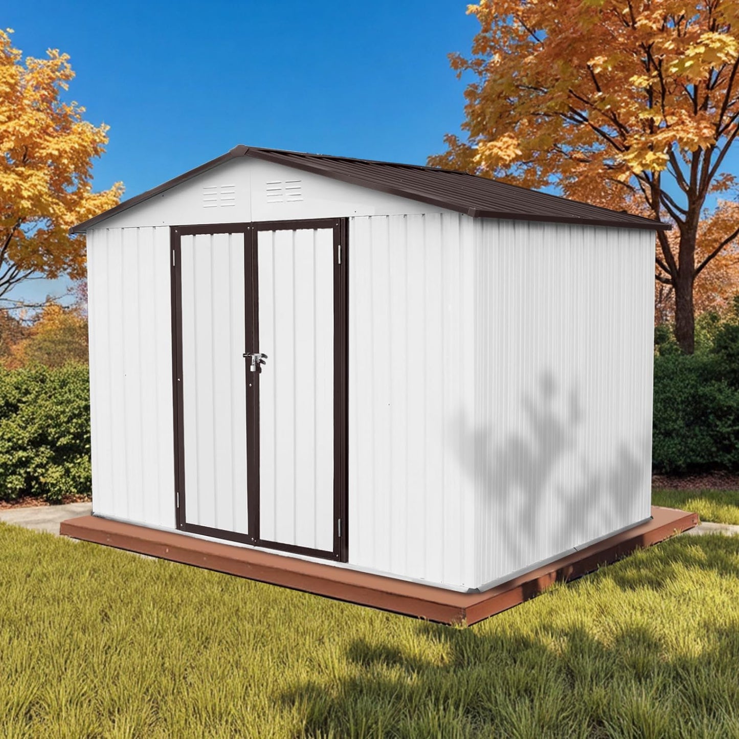12x10 Ft Storage Shed Outdoor, XL Permanent Steel Building with Window, Sliding Doors and 4 Air Vents for Backyard Garden Patio Lawn - Black