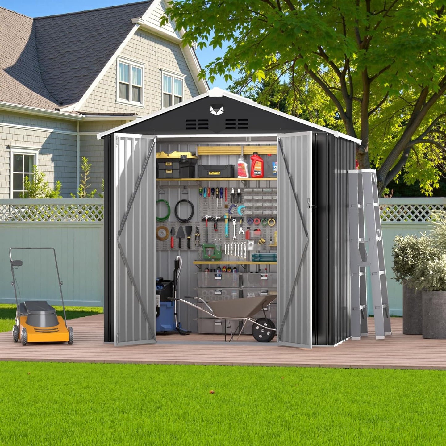 10x12 FT Outdoor Storage Shed,Metal Tool Sheds,Waterproof Outside Storage Shed with Lockable Doors & Air Vent,Storage Building for Backyard Garden
