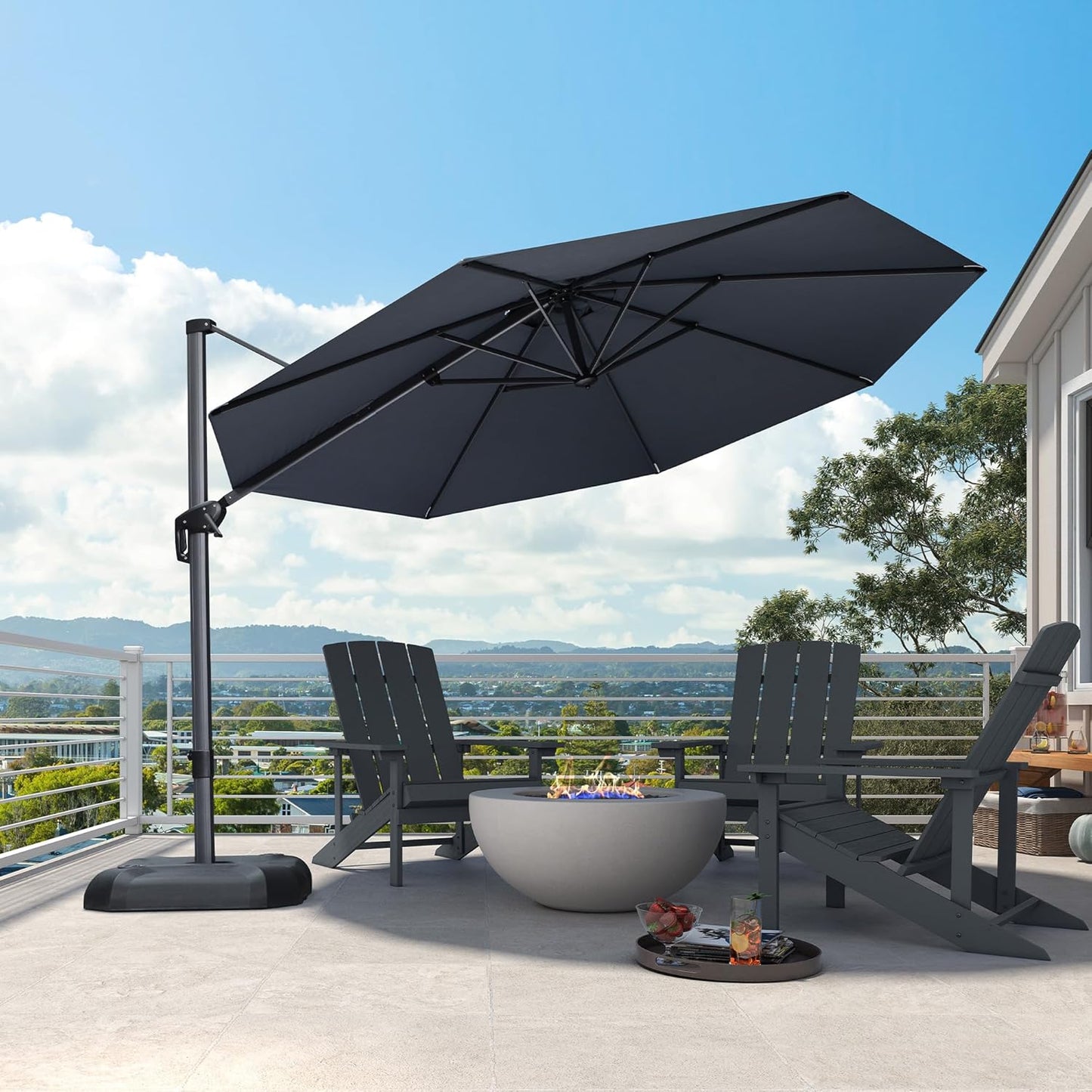 PURPLE LEAF 11 Feet Patio Umbrella Outdoor Cantilever Round Umbrella Aluminum Offset Umbrella with 360-degree Rotation for Garden Deck Pool Patio, Navy Blue