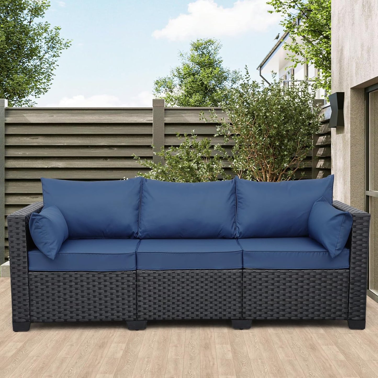Rattaner Patio Furniture 3-seat Sofa Wicker Outdoor Furniture Outdoor Couch Deep Seat Hight Backrest Waterproof Cover Anti-Slip Cushions, Khaki