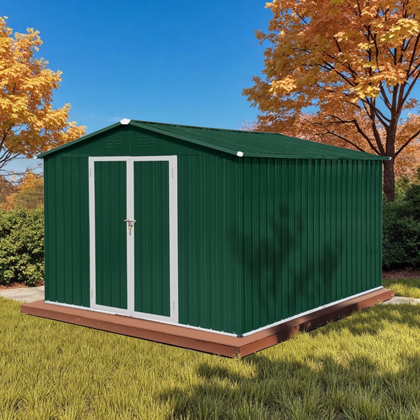 12x10 Ft Storage Shed Outdoor, XL Permanent Steel Building with Window, Sliding Doors and 4 Air Vents for Backyard Garden Patio Lawn - Black