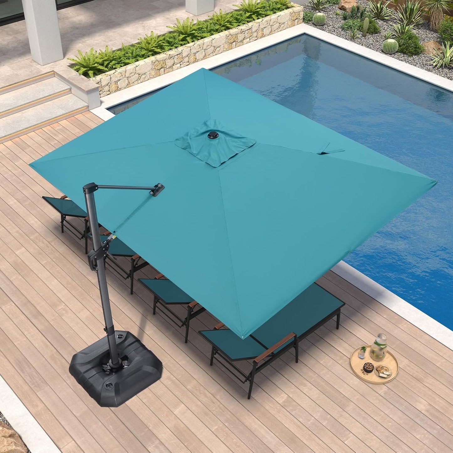 PURPLE LEAF 11 Feet Patio Umbrella Outdoor Cantilever Round Umbrella Aluminum Offset Umbrella with 360-degree Rotation for Garden Deck Pool Patio, Navy Blue
