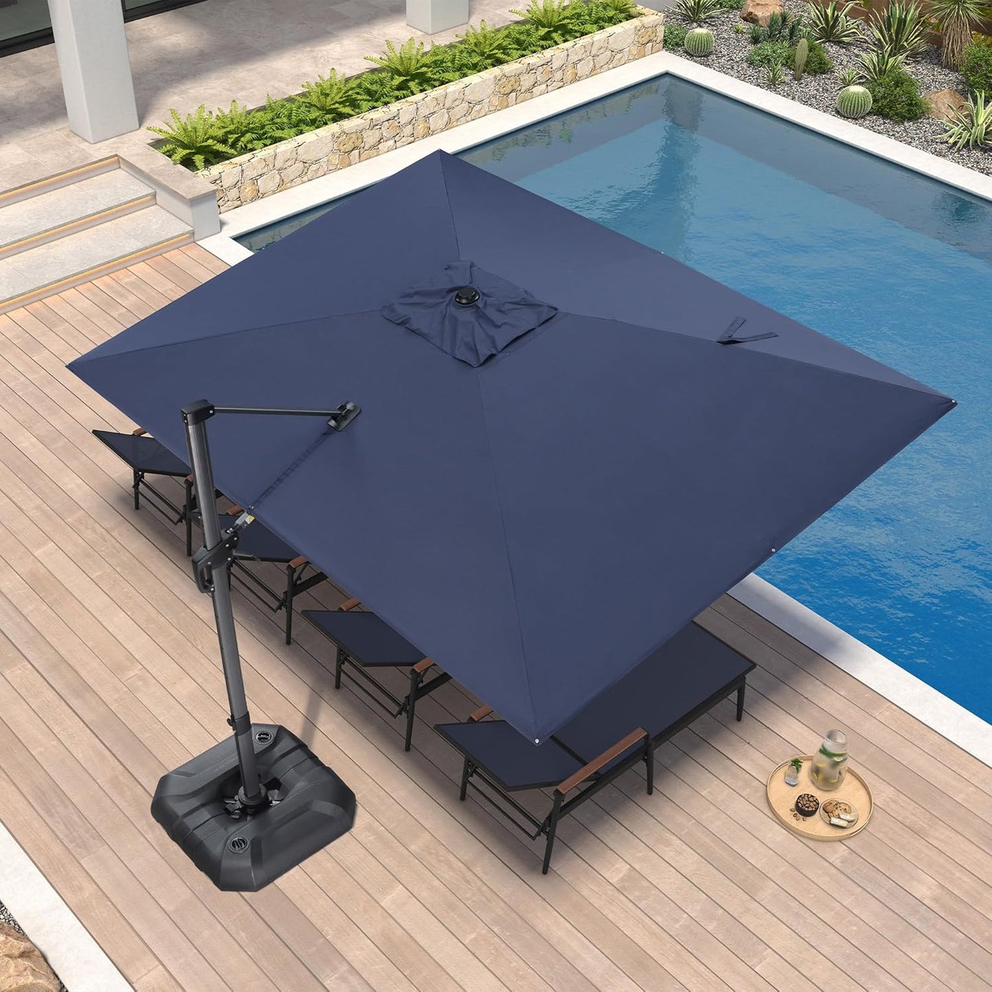 PURPLE LEAF 11 Feet Patio Umbrella Outdoor Cantilever Round Umbrella Aluminum Offset Umbrella with 360-degree Rotation for Garden Deck Pool Patio, Navy Blue