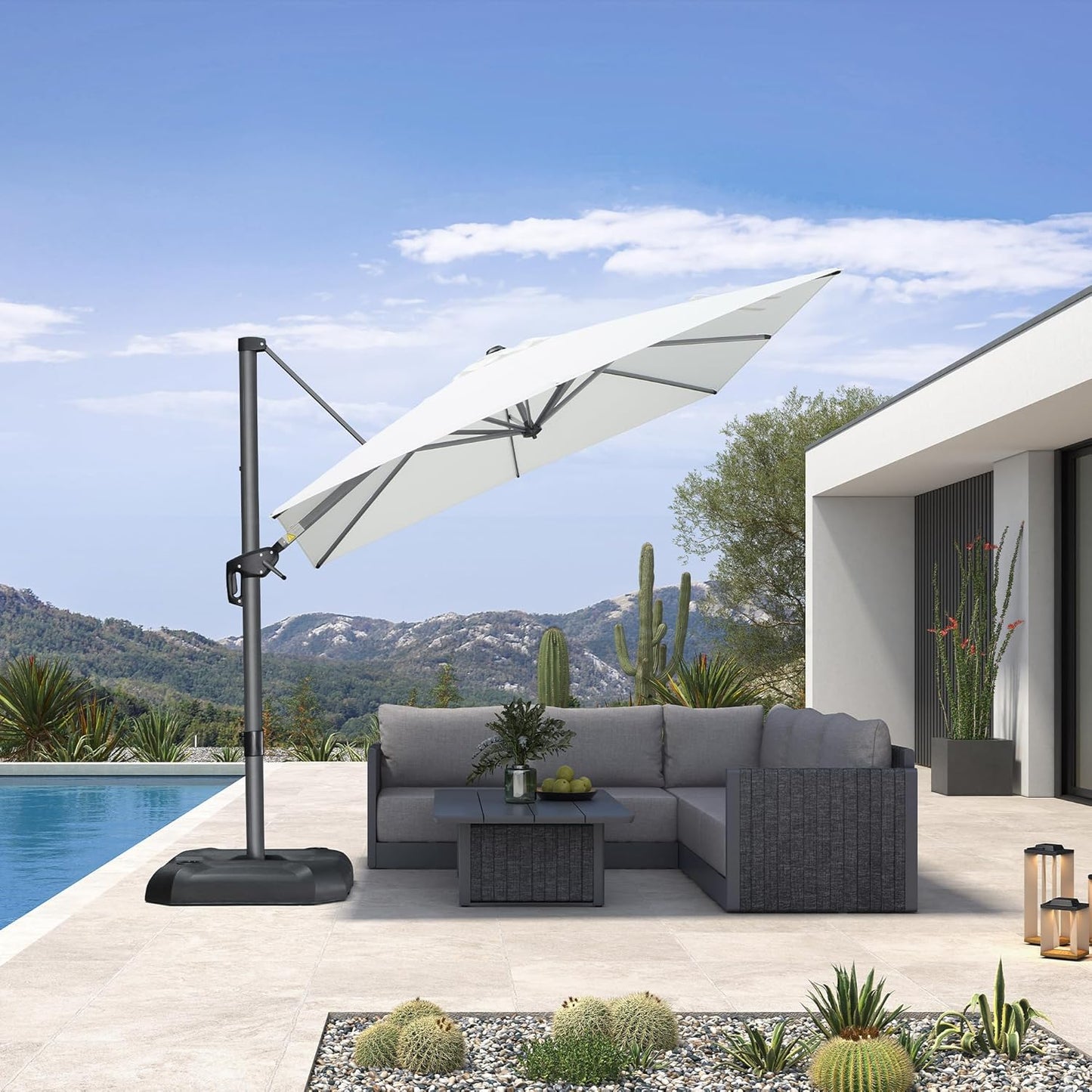 PURPLE LEAF 11 Feet Patio Umbrella Outdoor Cantilever Round Umbrella Aluminum Offset Umbrella with 360-degree Rotation for Garden Deck Pool Patio, Navy Blue