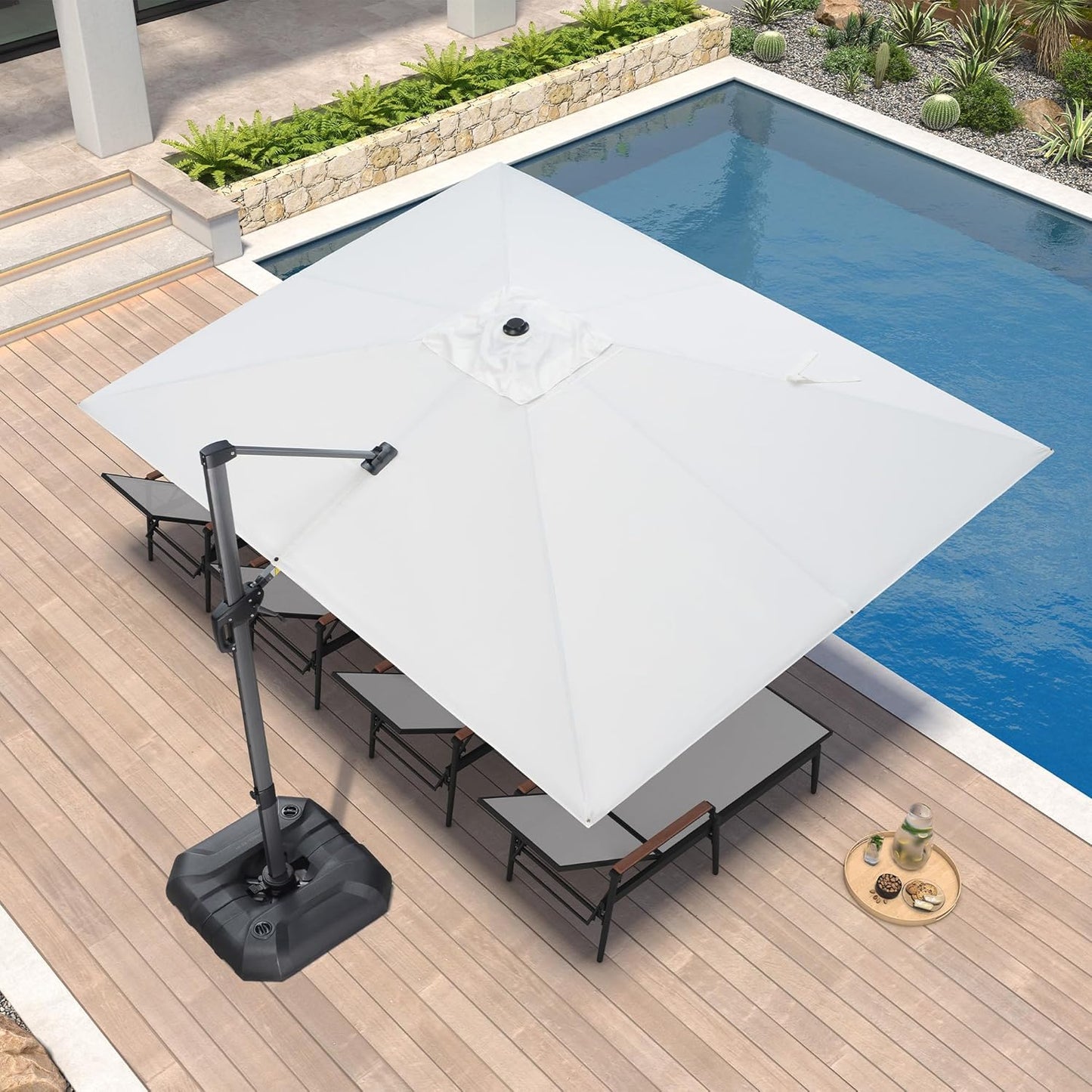PURPLE LEAF 11 Feet Patio Umbrella Outdoor Cantilever Round Umbrella Aluminum Offset Umbrella with 360-degree Rotation for Garden Deck Pool Patio, Navy Blue