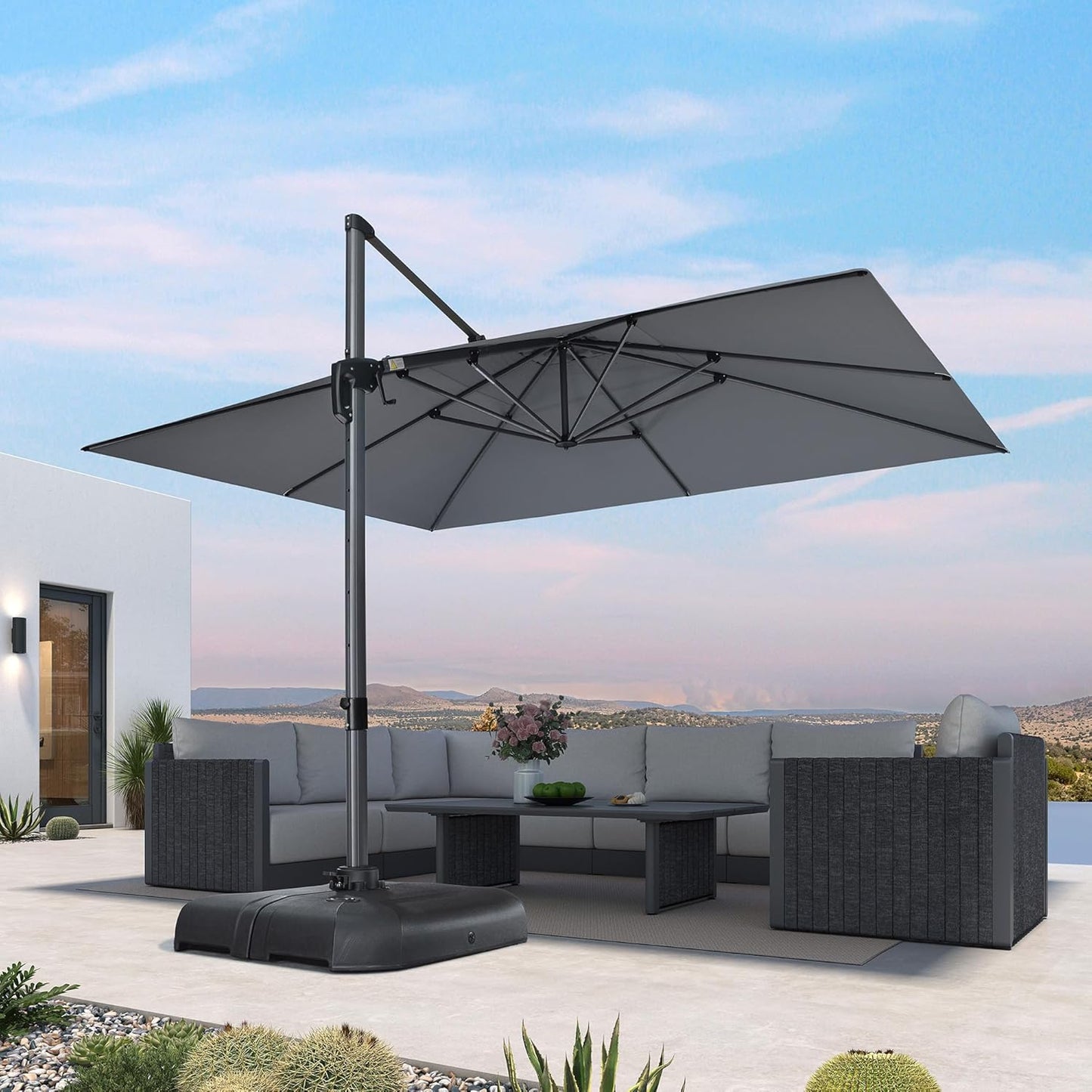 PURPLE LEAF 11 Feet Patio Umbrella Outdoor Cantilever Round Umbrella Aluminum Offset Umbrella with 360-degree Rotation for Garden Deck Pool Patio, Navy Blue