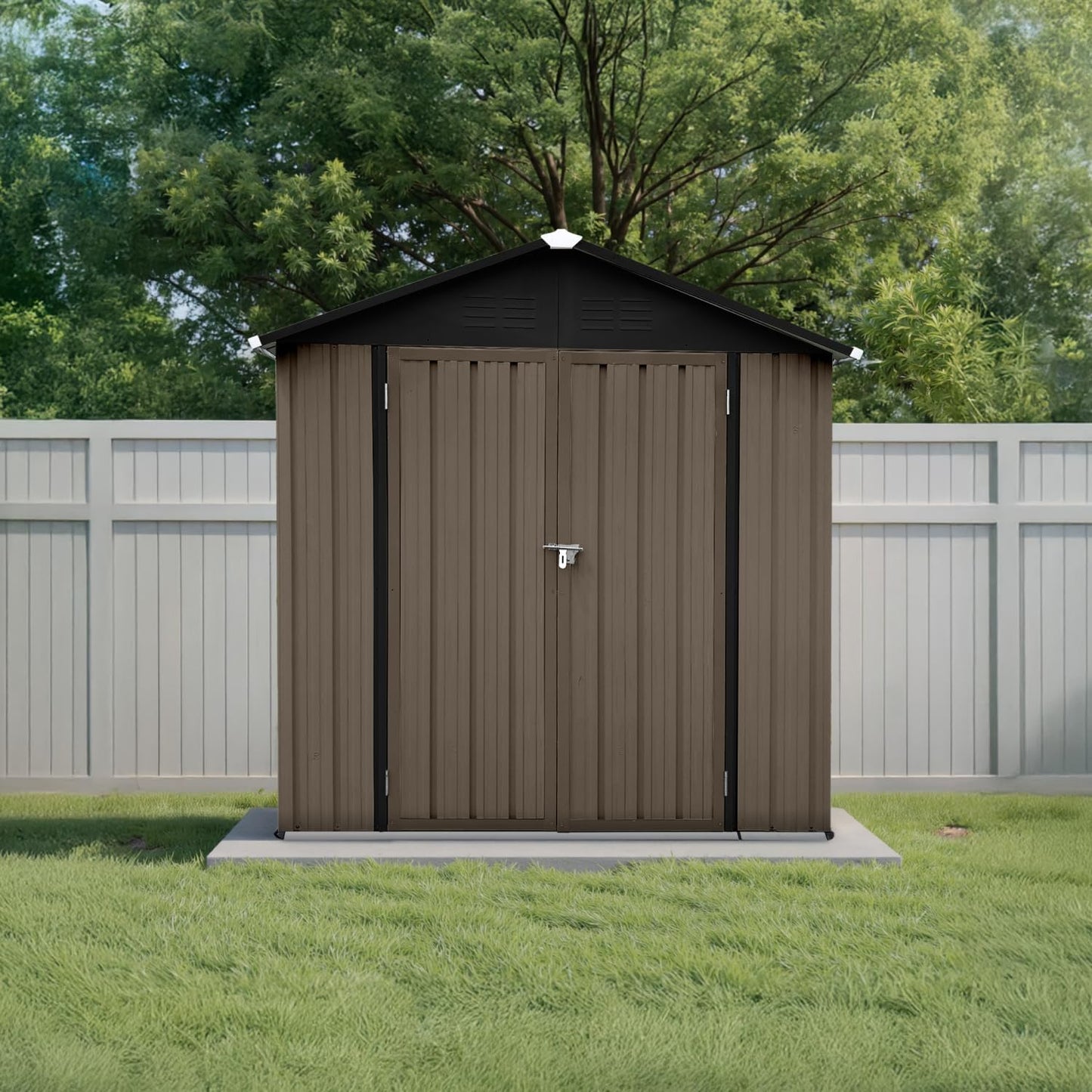 12x10 Ft Storage Shed Outdoor, XL Permanent Steel Building with Window, Sliding Doors and 4 Air Vents for Backyard Garden Patio Lawn - Black
