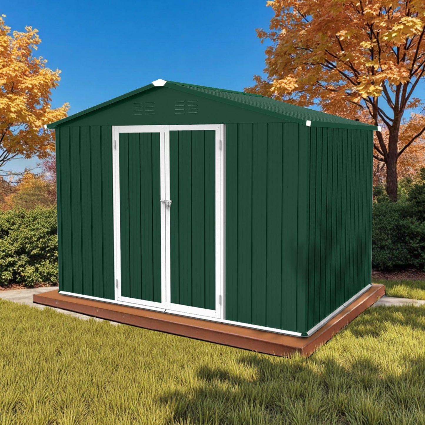12x10 Ft Storage Shed Outdoor, XL Permanent Steel Building with Window, Sliding Doors and 4 Air Vents for Backyard Garden Patio Lawn - Black