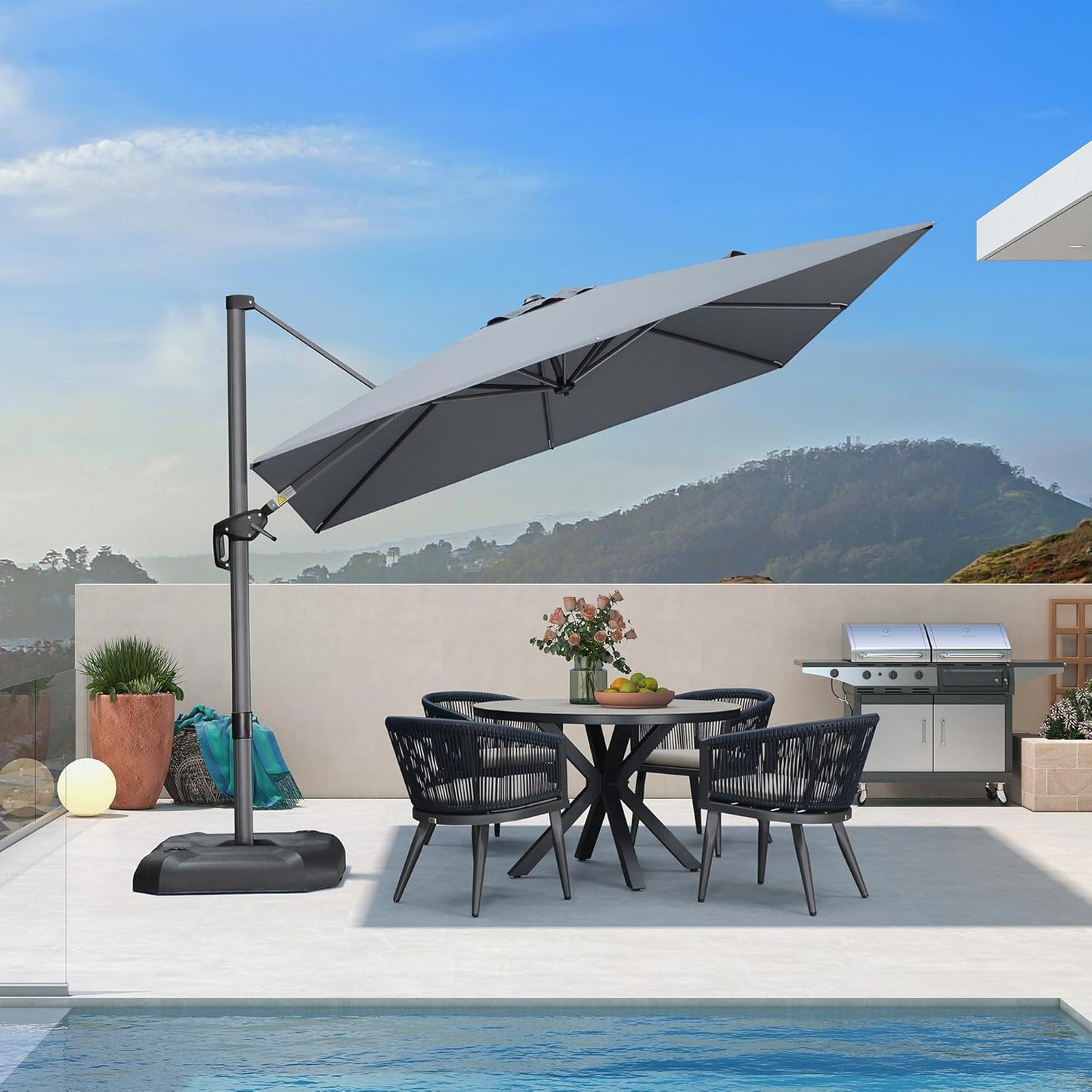 PURPLE LEAF 11 Feet Patio Umbrella Outdoor Cantilever Round Umbrella Aluminum Offset Umbrella with 360-degree Rotation for Garden Deck Pool Patio, Navy Blue