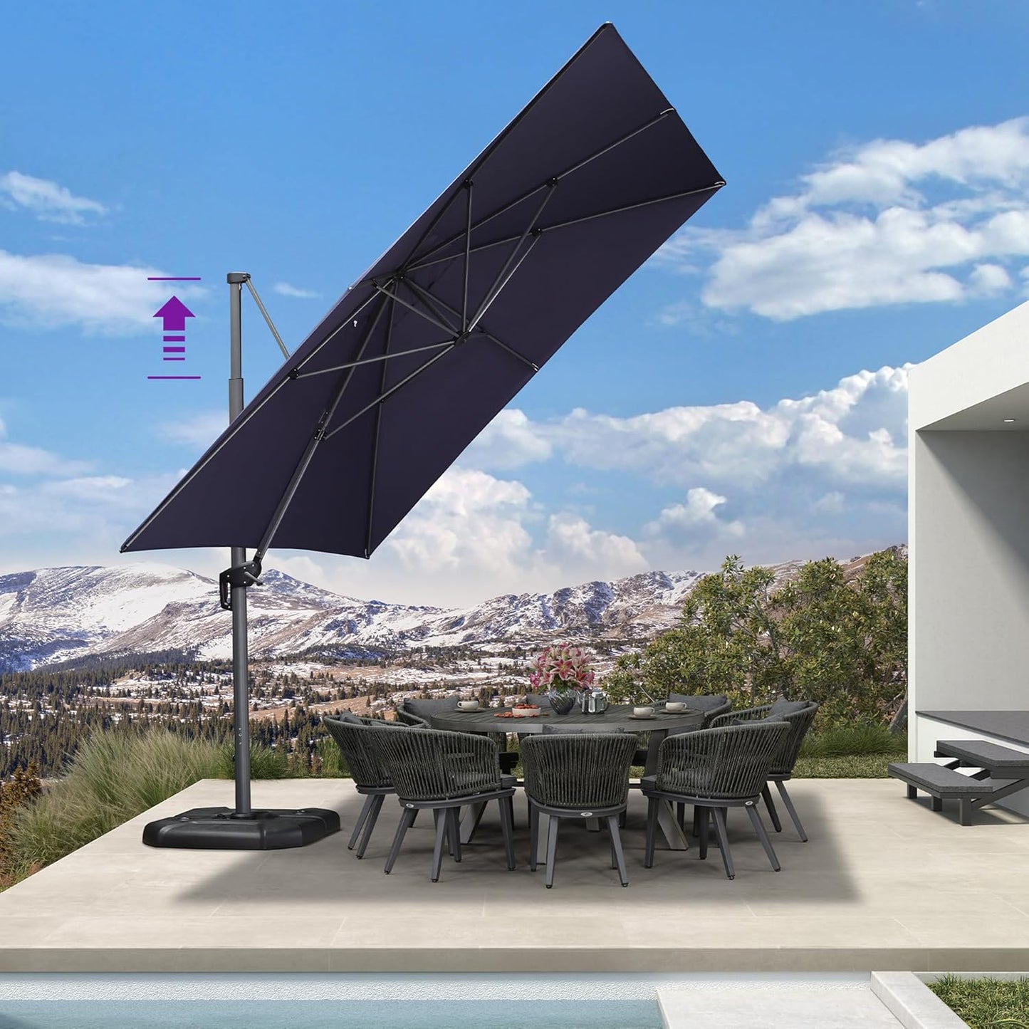 PURPLE LEAF 11 Feet Patio Umbrella Outdoor Cantilever Round Umbrella Aluminum Offset Umbrella with 360-degree Rotation for Garden Deck Pool Patio, Navy Blue