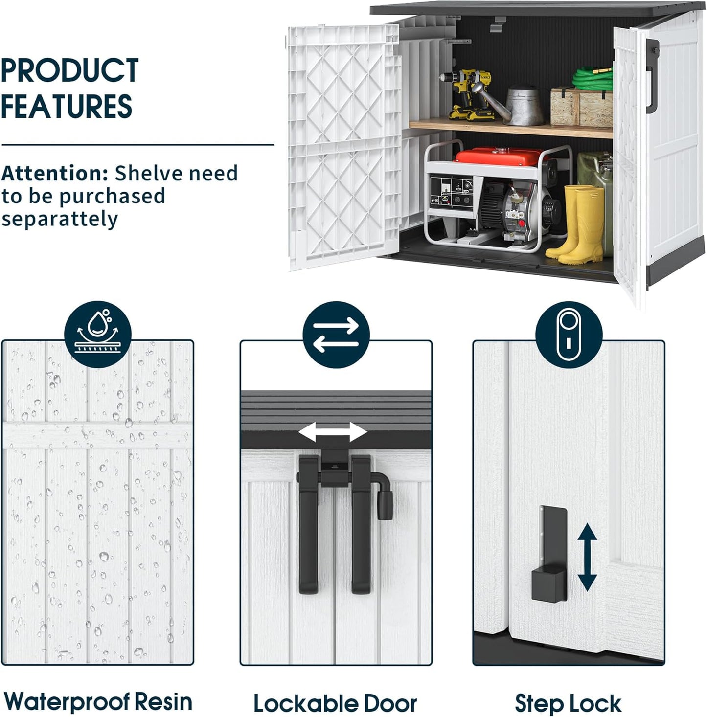 Outdoor Resin Storage Shed 36 Cu. Ft. Garden Horizontal Storage Large Capacity Weather Resistant Storage Box, Lockable Resin Waterproof Shed for Garbage Cans, Garden Tools