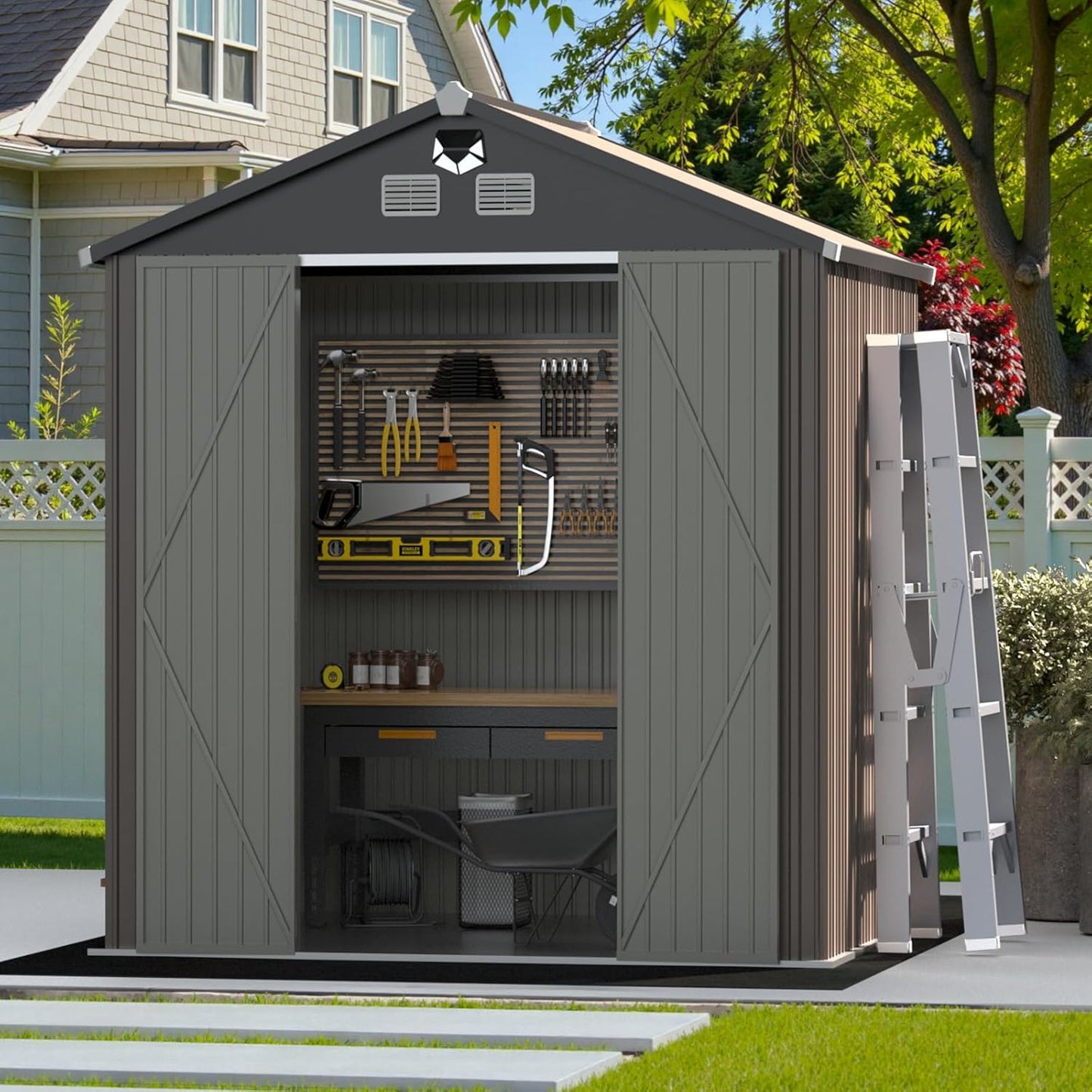 10x12 FT Outdoor Storage Shed,Metal Tool Sheds,Waterproof Outside Storage Shed with Lockable Doors & Air Vent,Storage Building for Backyard Garden