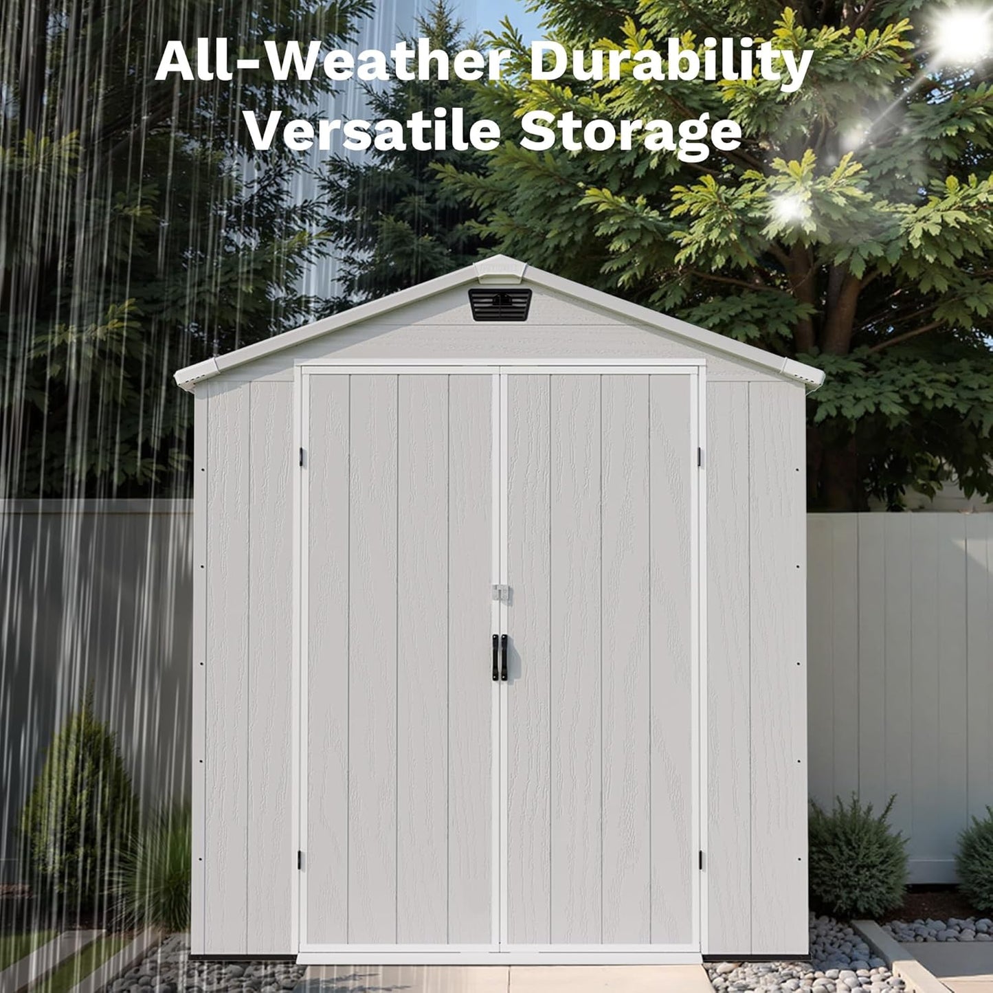 Patiowell 6 x 4 FT Plastic Outdoor Storage Shed with Floor, Resin Outside Tool Shed with Window and Lockable Door for Garden, Backyard, Tool Storage Use, Easy to Install, Light Grey