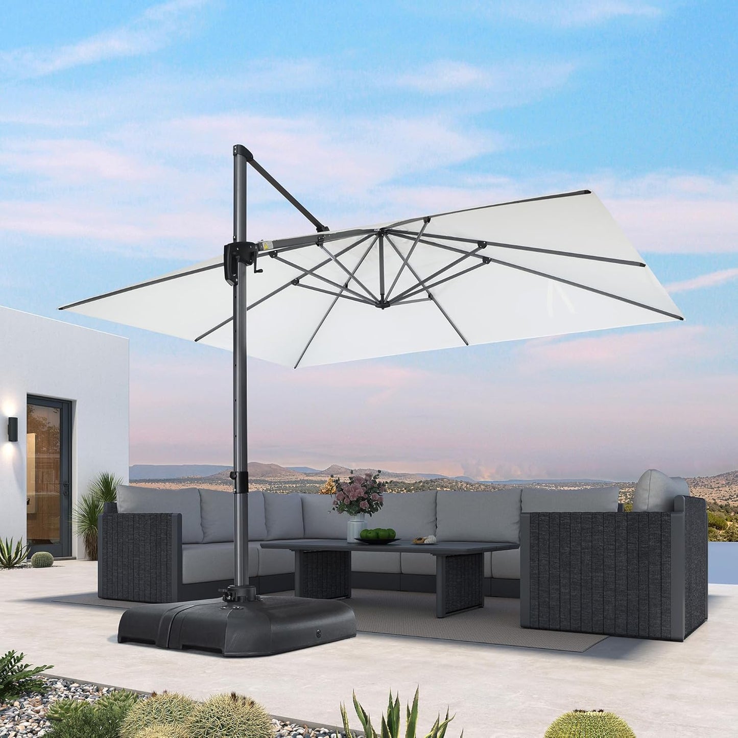 PURPLE LEAF 11 Feet Patio Umbrella Outdoor Cantilever Round Umbrella Aluminum Offset Umbrella with 360-degree Rotation for Garden Deck Pool Patio, Navy Blue
