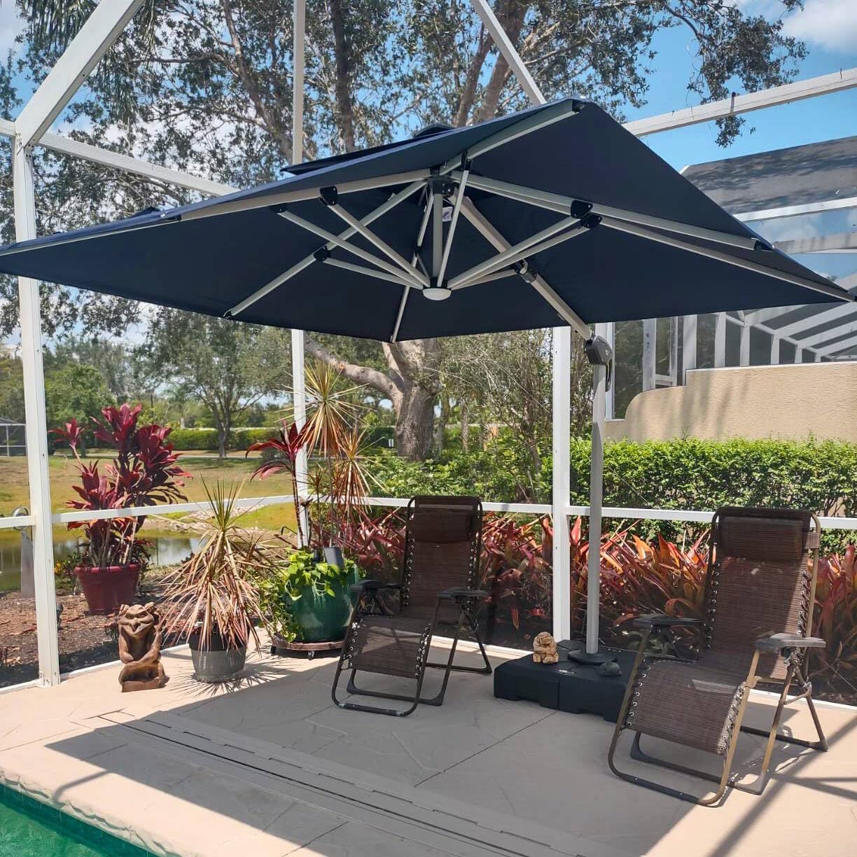 PURPLE LEAF 9' X 12' Solar Powered LED Patio Umbrella Cantilever Umbrellas Offset Double Top Hanging Outdoor Umbrella Market Umbrellas for Garden, Heather Taupe