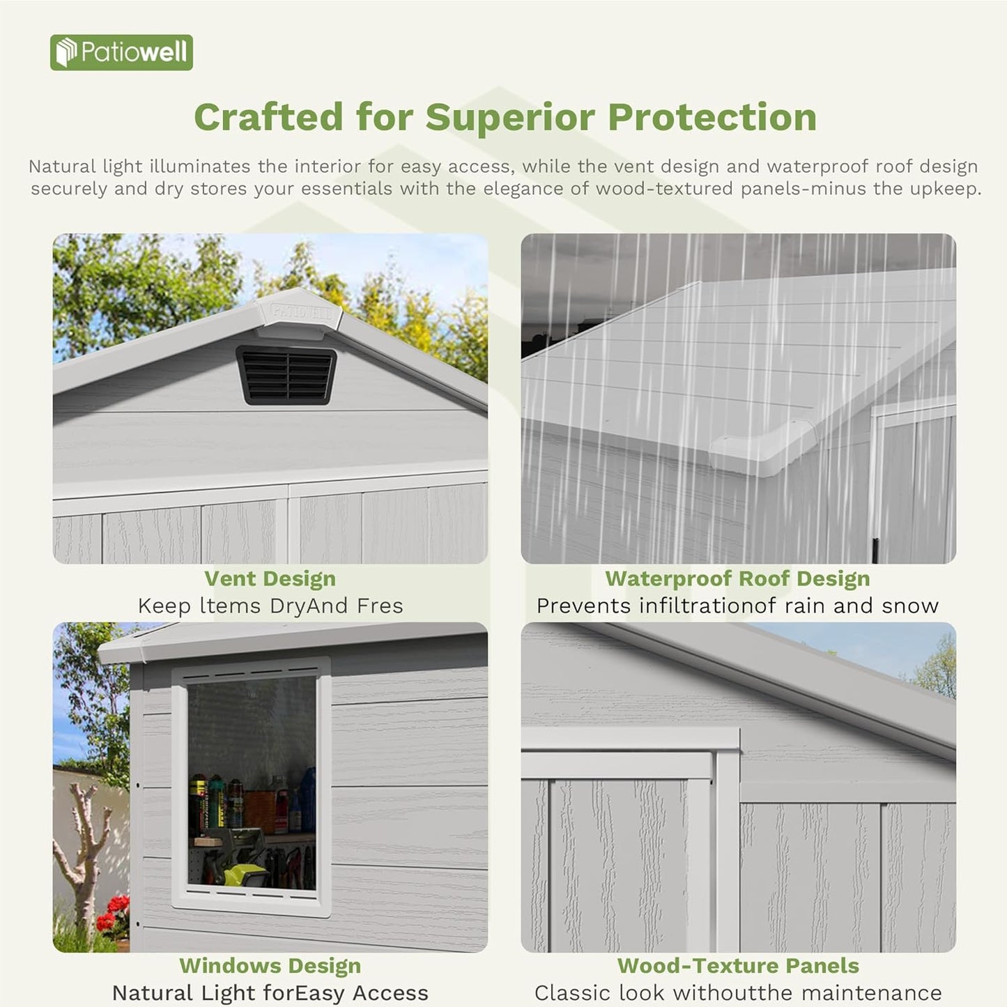 Patiowell 6 x 4 FT Plastic Outdoor Storage Shed with Floor, Resin Outside Tool Shed with Window and Lockable Door for Garden, Backyard, Tool Storage Use, Easy to Install, Light Grey