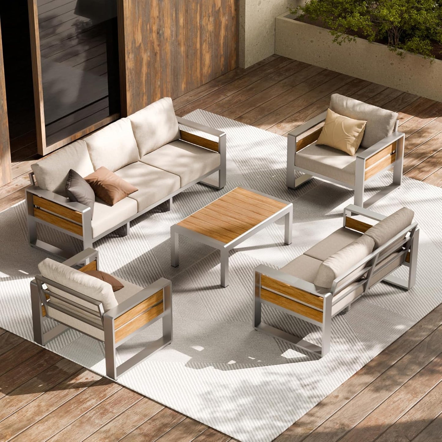 ZANDOR Outdoor Aluminum Patio Furniture - 1 Pcs 3-Seat, All-Weather Metal Modern Outside Sofa with Washable Thick Cushion for Garden/Backyard/Porch, Grey