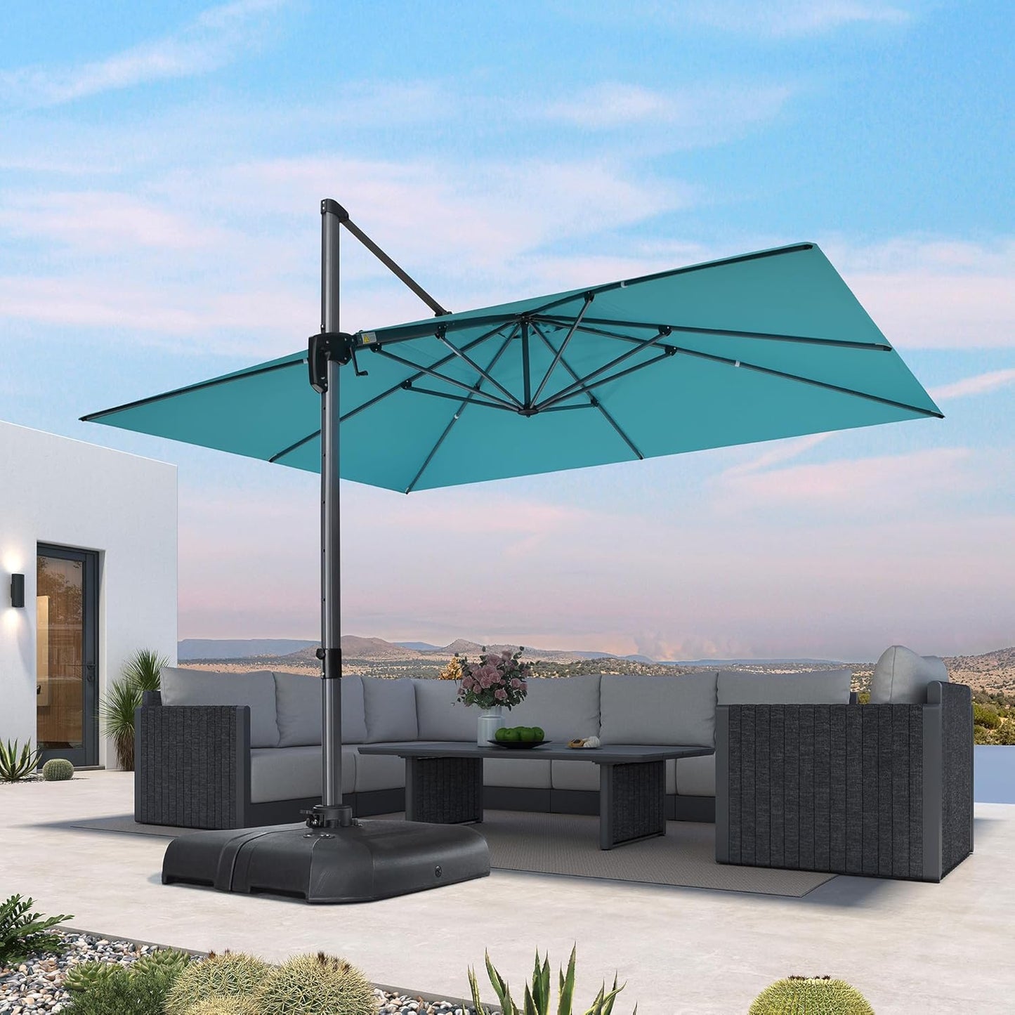 PURPLE LEAF 11 Feet Patio Umbrella Outdoor Cantilever Round Umbrella Aluminum Offset Umbrella with 360-degree Rotation for Garden Deck Pool Patio, Navy Blue