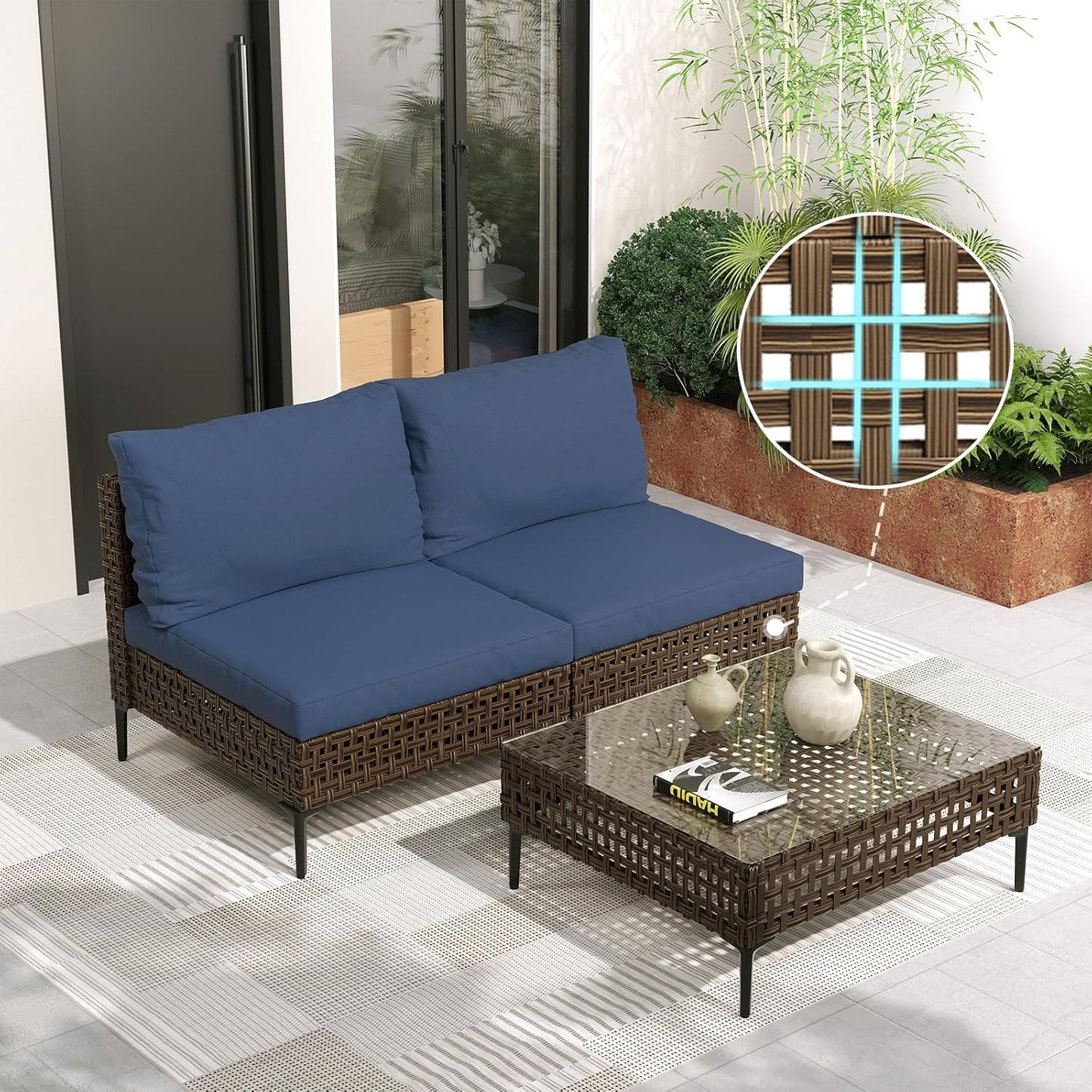 Grand patio 7-Piece Wicker Patio Furniture Set, Boho Outdoor Conversation Set Sectional Sofa with Water Resistant Thick Cushions and Coffee Table, Cream