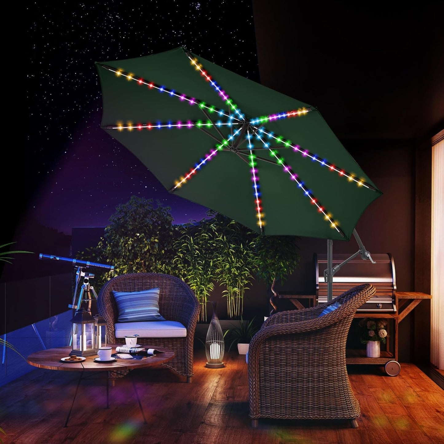 10 ft Offset Patio Umbrella with Solar Lights, Large Cantilever Outdoor Umbrellas for Patio, Dual Charging, 200+ Light Modes, Heavy Duty, for Pool, Deck, Market