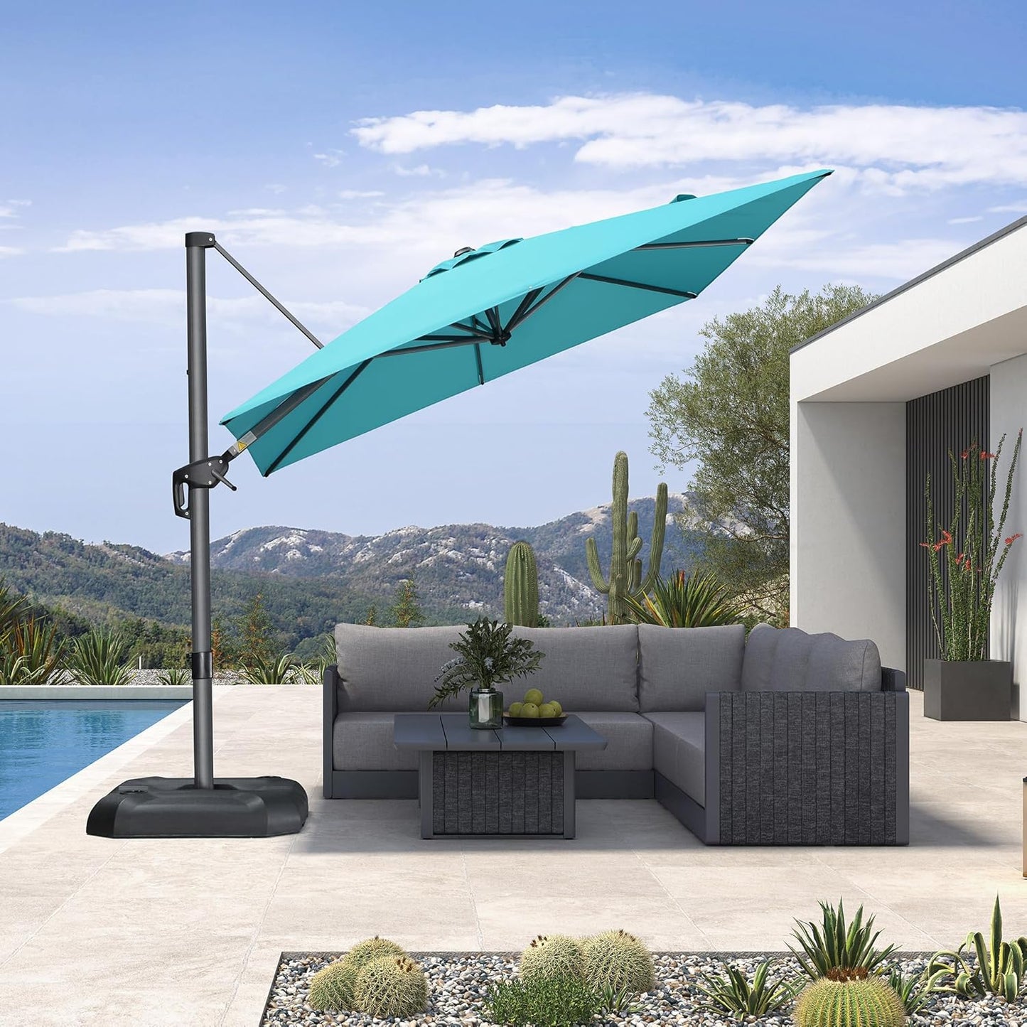 PURPLE LEAF 11 Feet Patio Umbrella Outdoor Cantilever Round Umbrella Aluminum Offset Umbrella with 360-degree Rotation for Garden Deck Pool Patio, Navy Blue