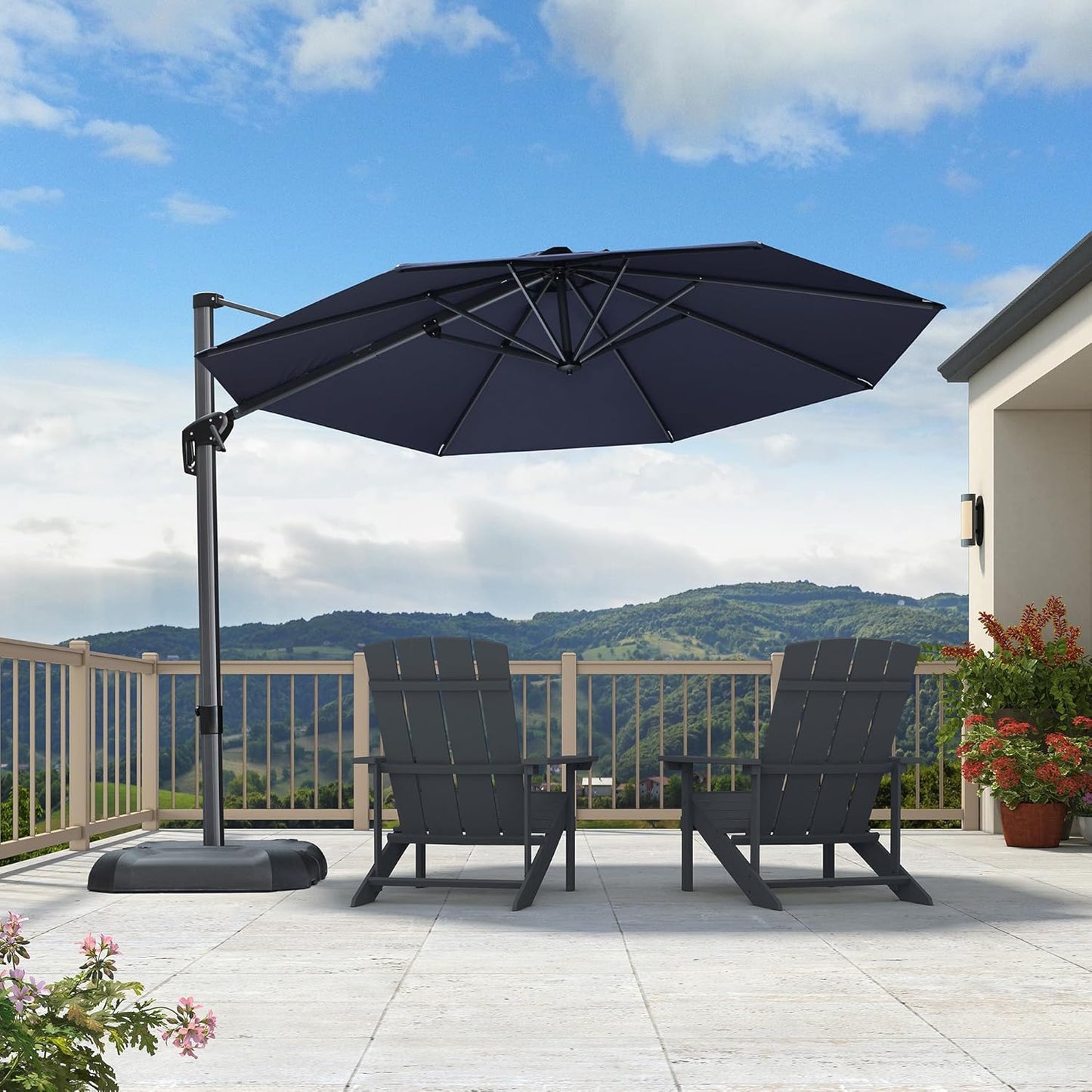 PURPLE LEAF 11 Feet Patio Umbrella Outdoor Cantilever Round Umbrella Aluminum Offset Umbrella with 360-degree Rotation for Garden Deck Pool Patio, Navy Blue