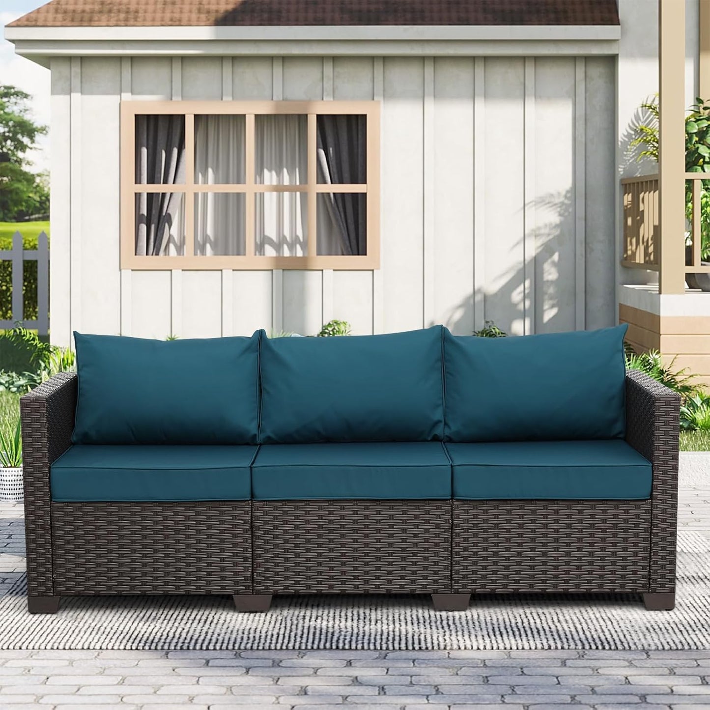 Rattaner Patio Furniture 3-seat Sofa Wicker Outdoor Furniture Outdoor Couch Deep Seat Hight Backrest Waterproof Cover Anti-Slip Cushions, Khaki