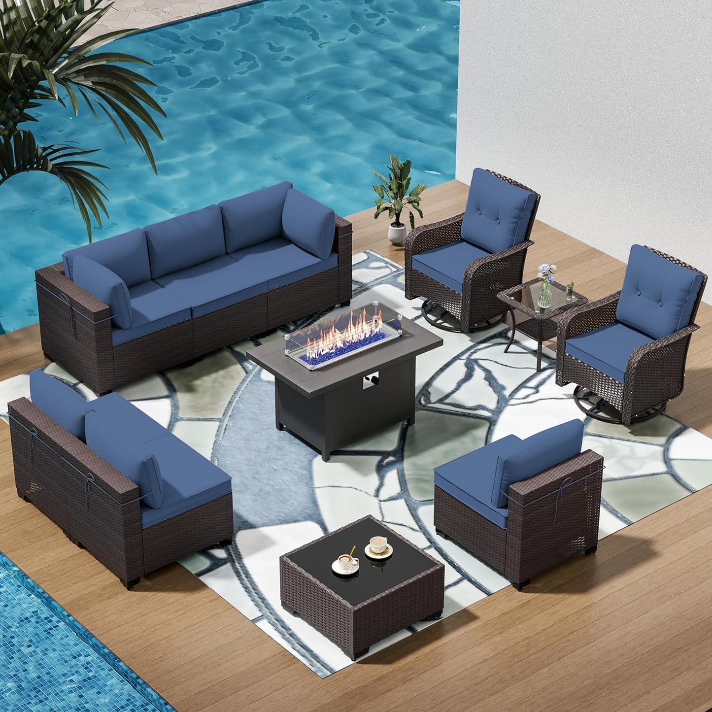 12 Pcs Outdoor Patio Furniture Set Outdoor Furniture All Weather Patio Sectional Sofa PE Wicker Modular Conversation Sets with Coffee Table, Swivel Rocking Chair (Grey)