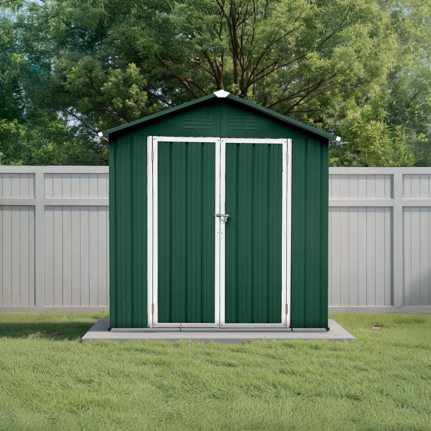 12x10 Ft Storage Shed Outdoor, XL Permanent Steel Building with Window, Sliding Doors and 4 Air Vents for Backyard Garden Patio Lawn - Black