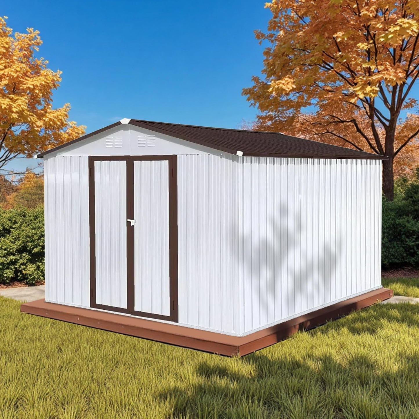 12x10 Ft Storage Shed Outdoor, XL Permanent Steel Building with Window, Sliding Doors and 4 Air Vents for Backyard Garden Patio Lawn - Black