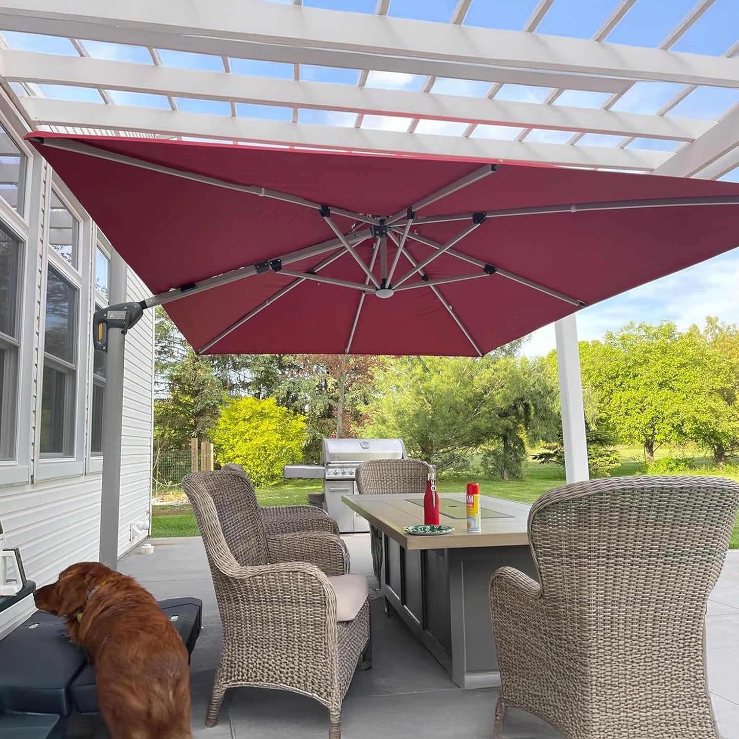 PURPLE LEAF 9' X 12' Solar Powered LED Patio Umbrella Cantilever Umbrellas Offset Double Top Hanging Outdoor Umbrella Market Umbrellas for Garden, Heather Taupe