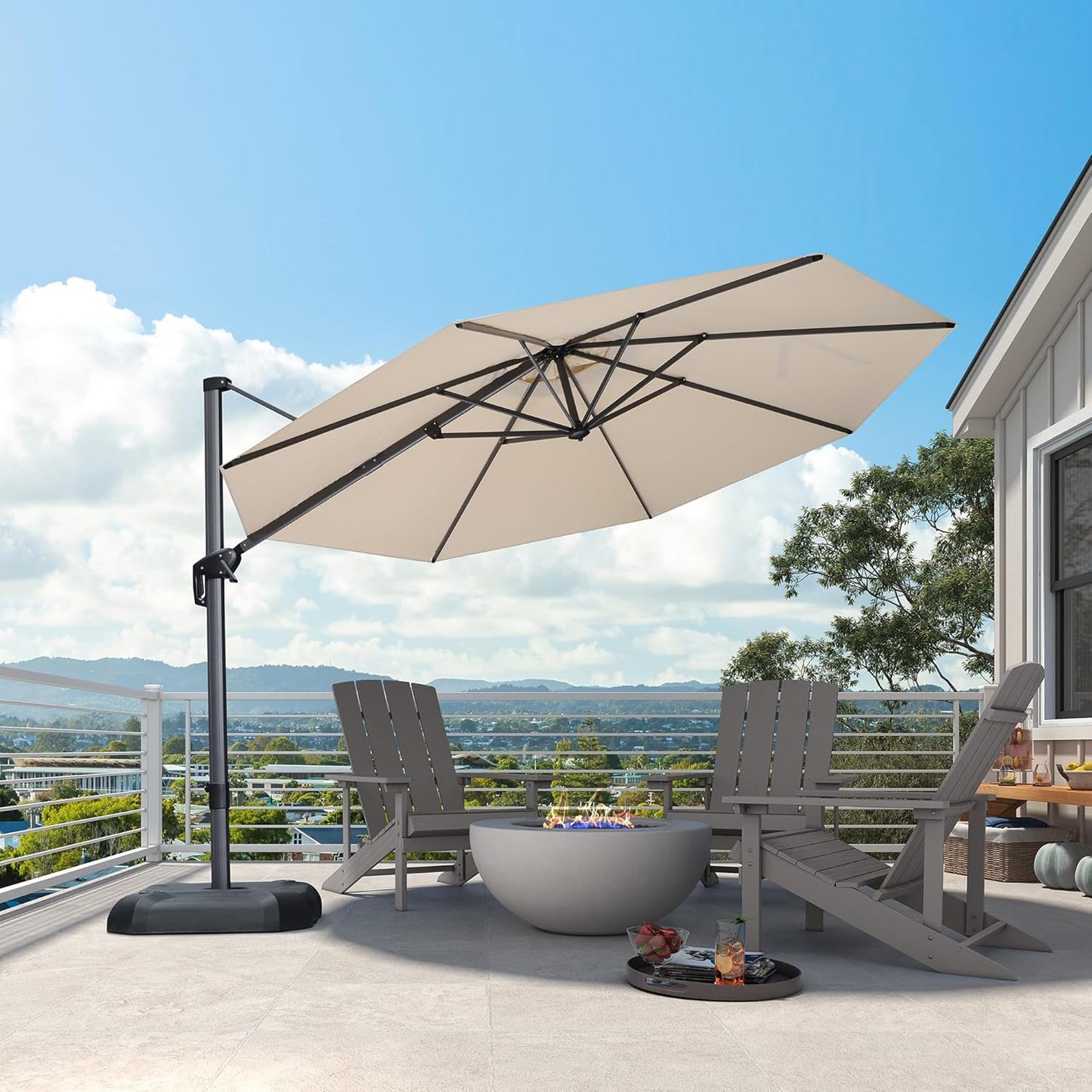 PURPLE LEAF 11 Feet Patio Umbrella Outdoor Cantilever Round Umbrella Aluminum Offset Umbrella with 360-degree Rotation for Garden Deck Pool Patio, Navy Blue