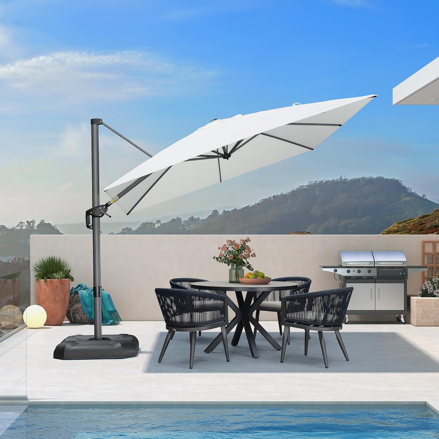 PURPLE LEAF 11 Feet Patio Umbrella Outdoor Cantilever Round Umbrella Aluminum Offset Umbrella with 360-degree Rotation for Garden Deck Pool Patio, Navy Blue