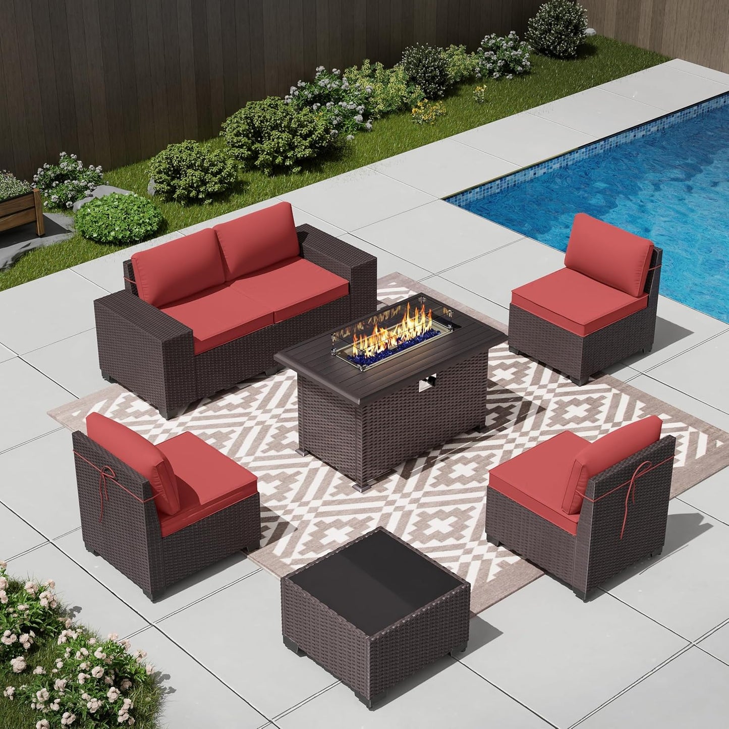 12 Pcs Outdoor Patio Furniture Set Outdoor Furniture All Weather Patio Sectional Sofa PE Wicker Modular Conversation Sets with Coffee Table, Swivel Rocking Chair (Grey)