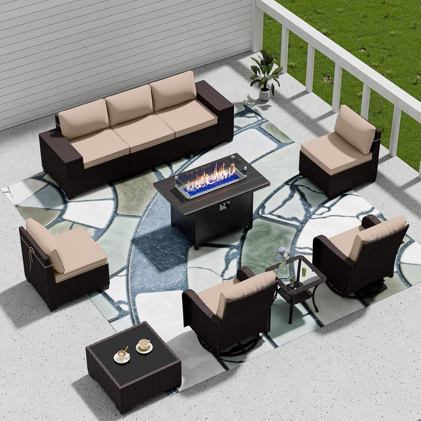 12 Pcs Outdoor Patio Furniture Set Outdoor Furniture All Weather Patio Sectional Sofa PE Wicker Modular Conversation Sets with Coffee Table, Swivel Rocking Chair (Grey)