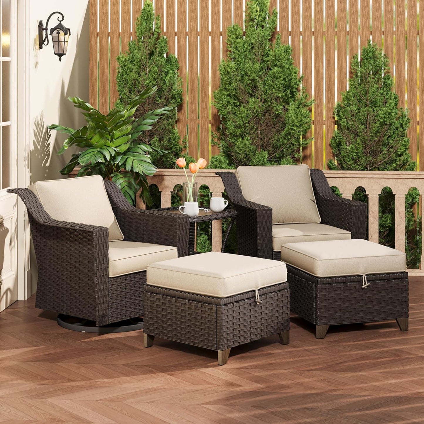 77'' Patio Sofa, All Weather Outdoor Rattan Wicker 3-Seat Sofa High Back Couch with Premium Cushions for Garden Backyard Porch(Brown/Navy)