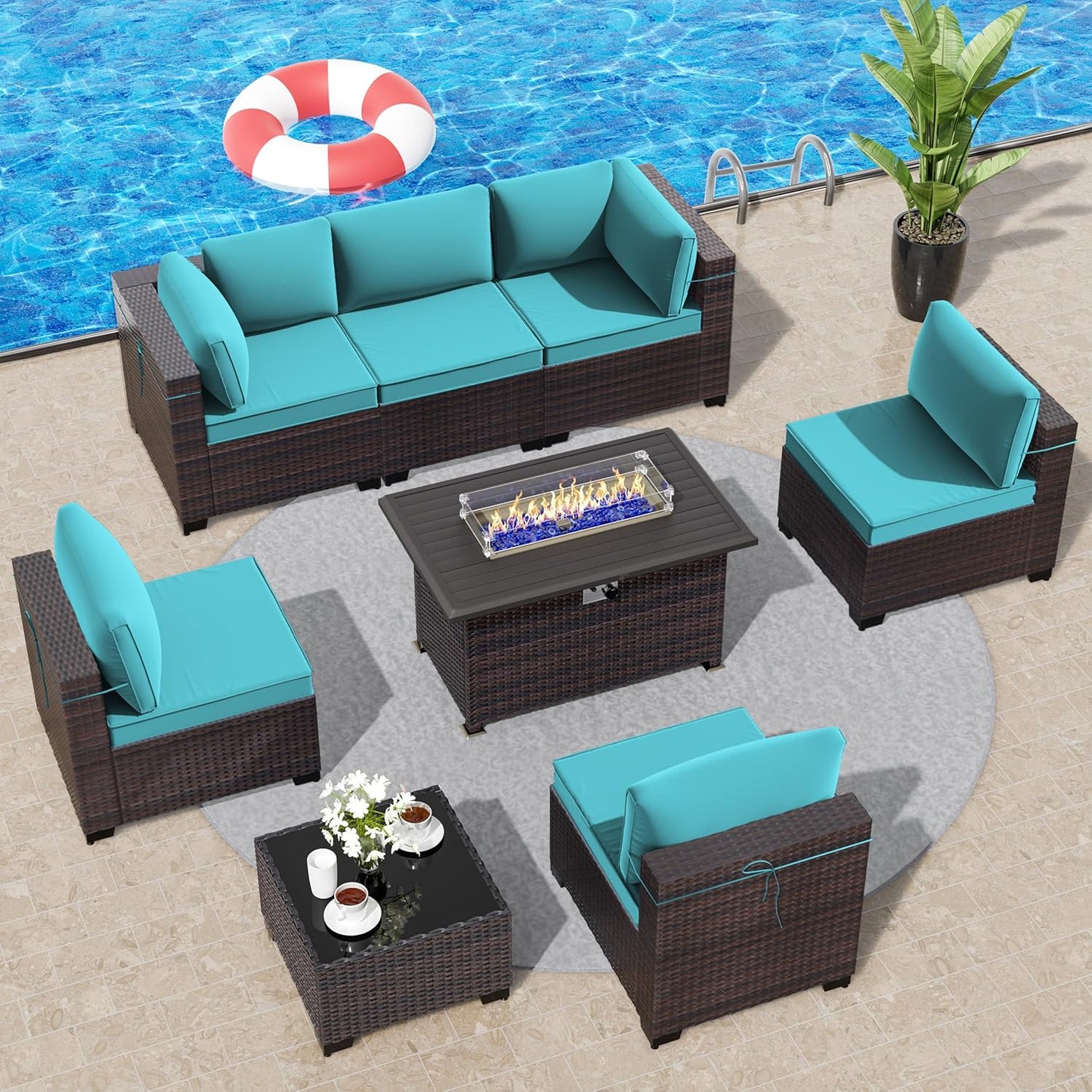 12 Pcs Outdoor Patio Furniture Set Outdoor Furniture All Weather Patio Sectional Sofa PE Wicker Modular Conversation Sets with Coffee Table, Swivel Rocking Chair (Grey)