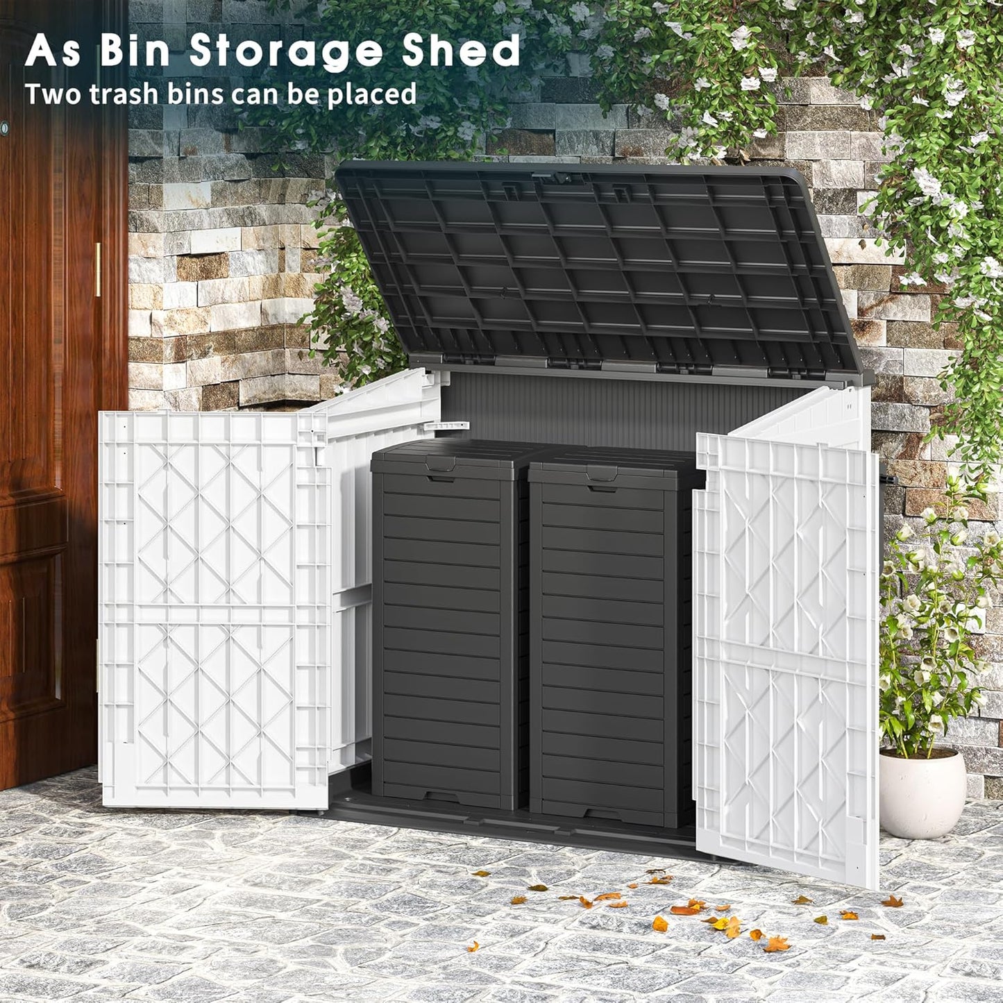 Outdoor Resin Storage Shed 36 Cu. Ft. Garden Horizontal Storage Large Capacity Weather Resistant Storage Box, Lockable Resin Waterproof Shed for Garbage Cans, Garden Tools