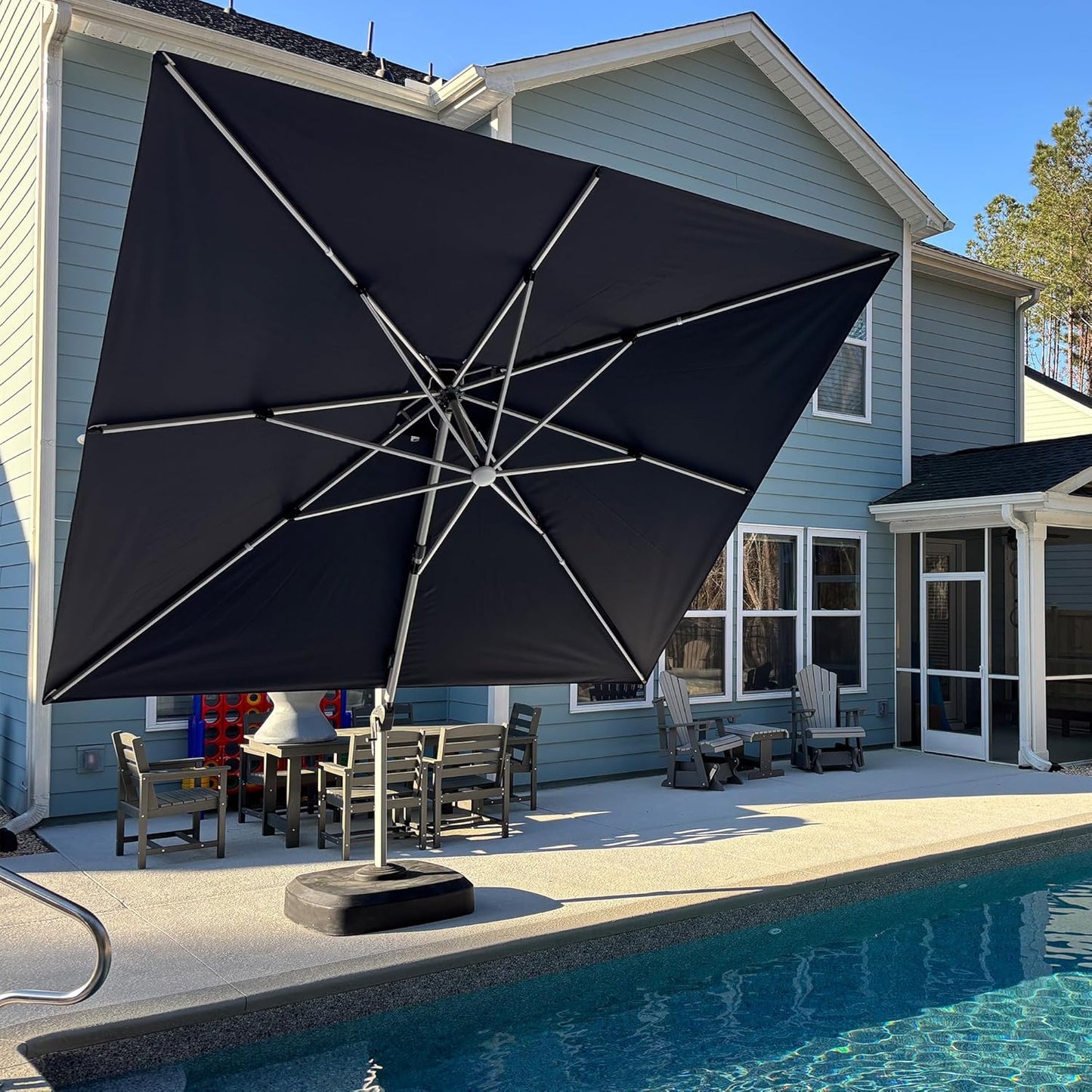 PURPLE LEAF 9' X 12' Solar Powered LED Patio Umbrella Cantilever Umbrellas Offset Double Top Hanging Outdoor Umbrella Market Umbrellas for Garden, Heather Taupe