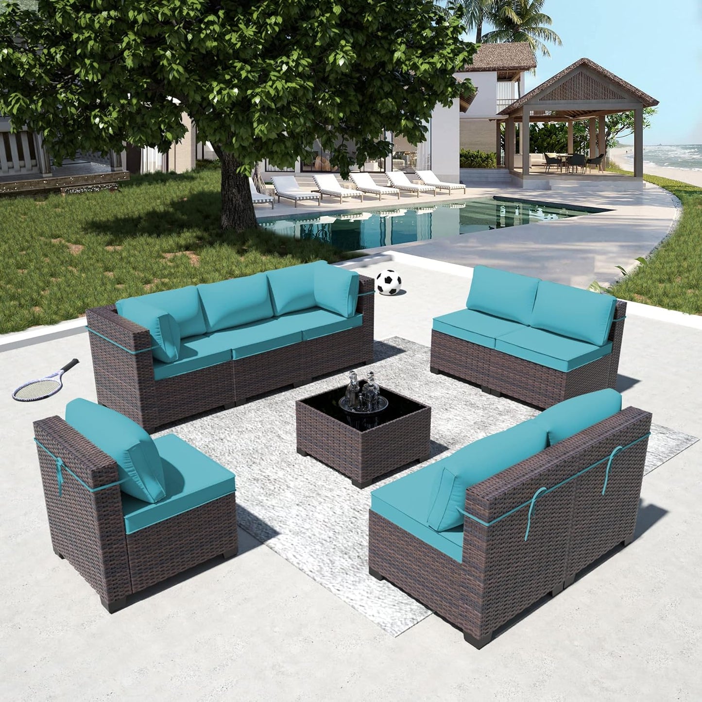 12 Pcs Outdoor Patio Furniture Set Outdoor Furniture All Weather Patio Sectional Sofa PE Wicker Modular Conversation Sets with Coffee Table, Swivel Rocking Chair (Grey)