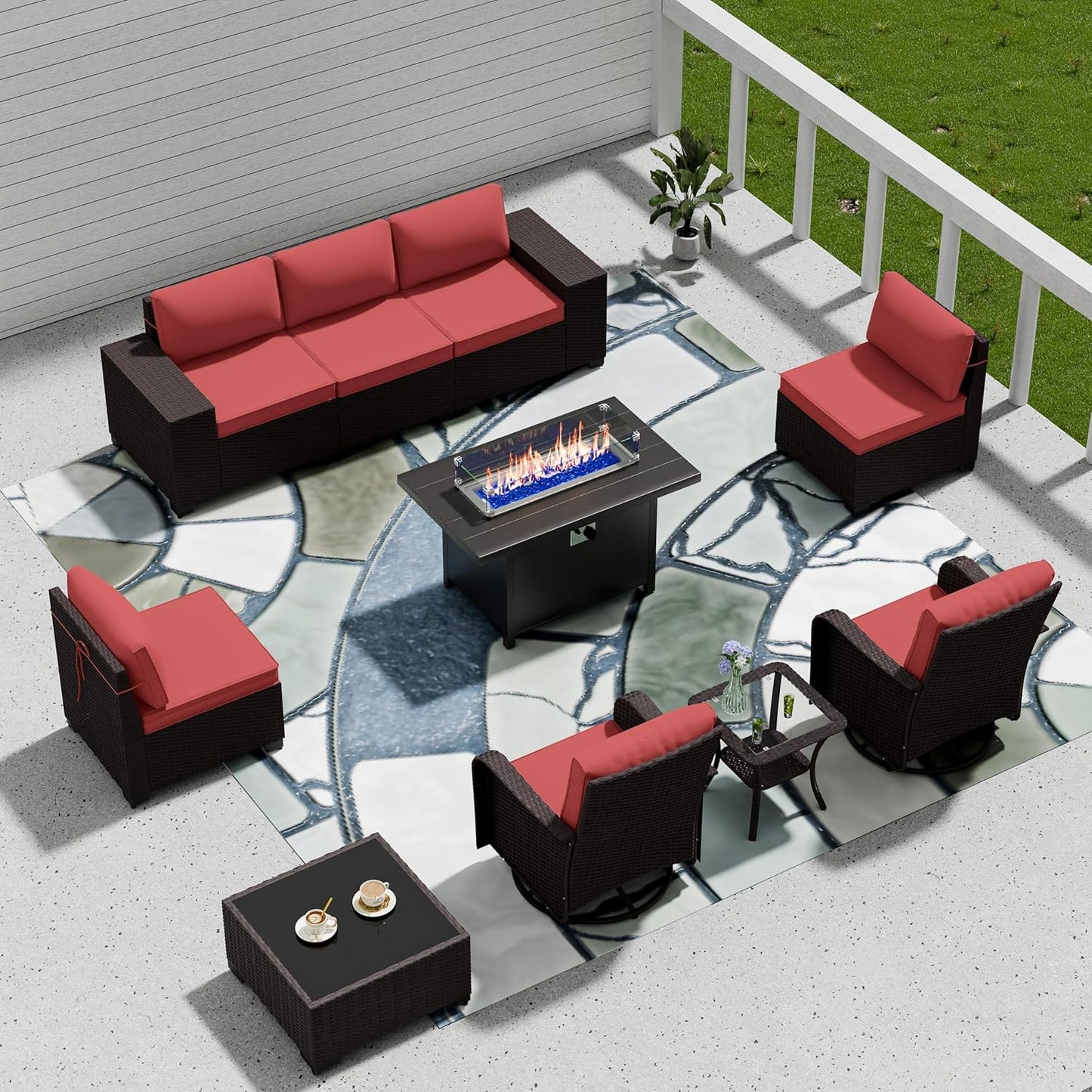 12 Pcs Outdoor Patio Furniture Set Outdoor Furniture All Weather Patio Sectional Sofa PE Wicker Modular Conversation Sets with Coffee Table, Swivel Rocking Chair (Grey)