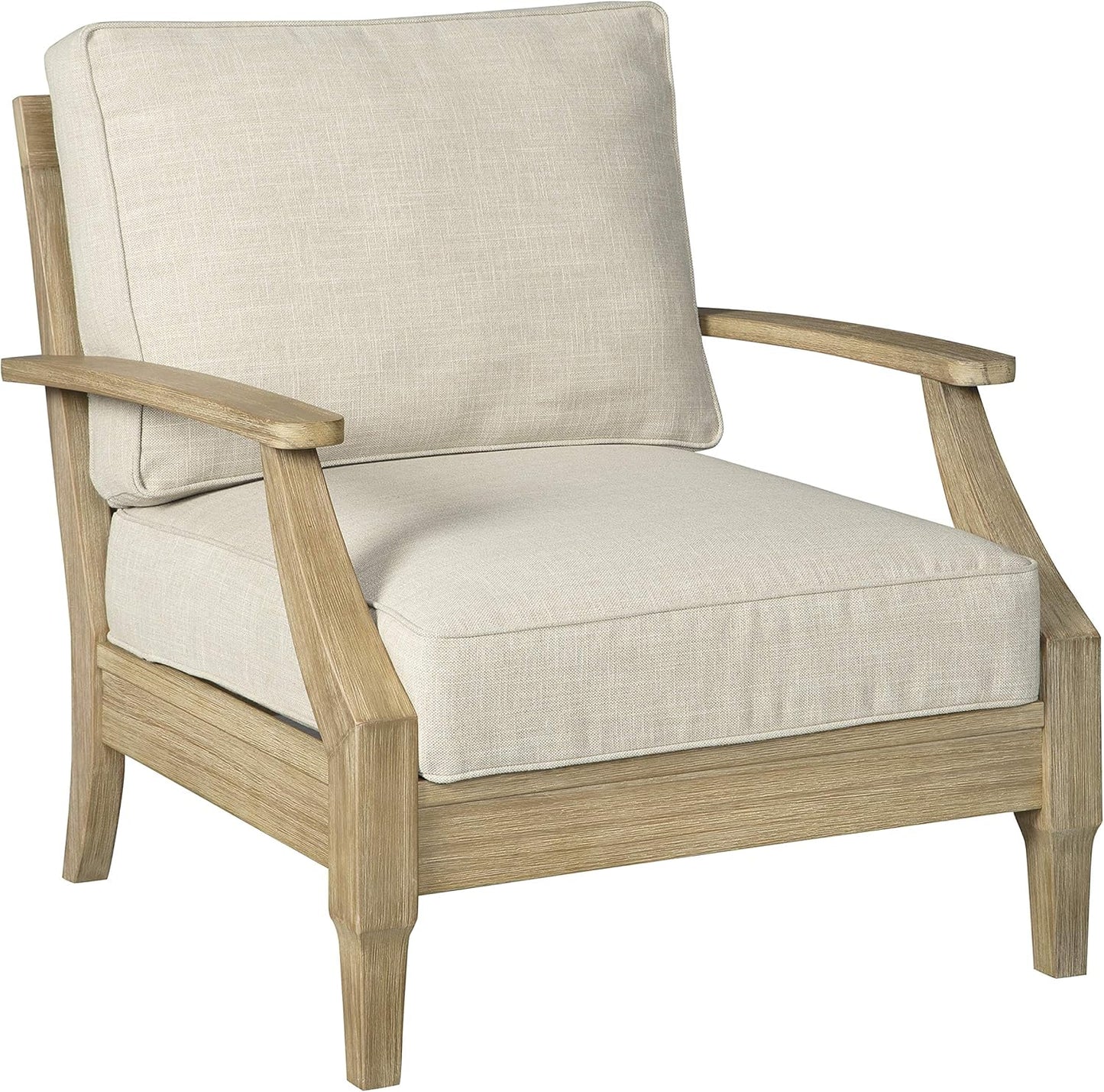 Signature Design by Ashley Clare View Coastal Outdoor Patio Eucalyptus Sofa with Cushions, Beige