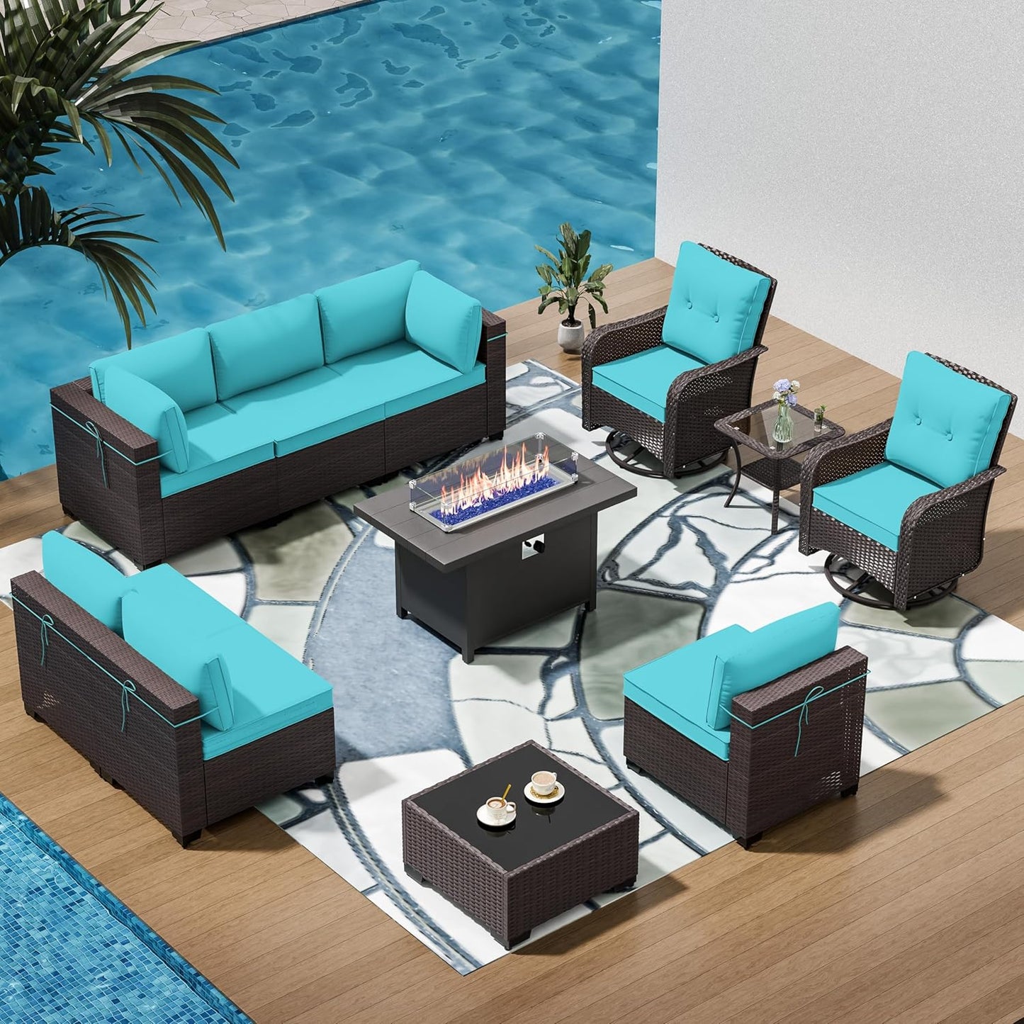 12 Pcs Outdoor Patio Furniture Set Outdoor Furniture All Weather Patio Sectional Sofa PE Wicker Modular Conversation Sets with Coffee Table, Swivel Rocking Chair (Grey)