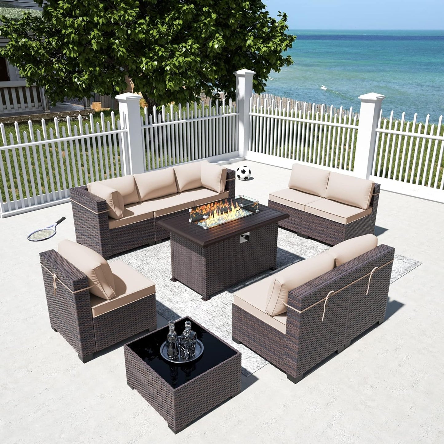 12 Pcs Outdoor Patio Furniture Set Outdoor Furniture All Weather Patio Sectional Sofa PE Wicker Modular Conversation Sets with Coffee Table, Swivel Rocking Chair (Grey)
