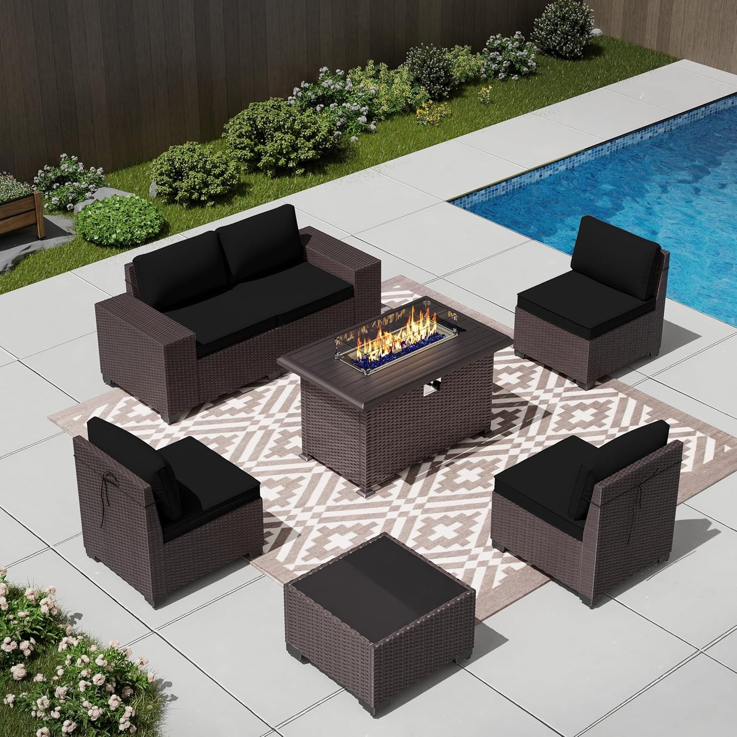 12 Pcs Outdoor Patio Furniture Set Outdoor Furniture All Weather Patio Sectional Sofa PE Wicker Modular Conversation Sets with Coffee Table, Swivel Rocking Chair (Grey)