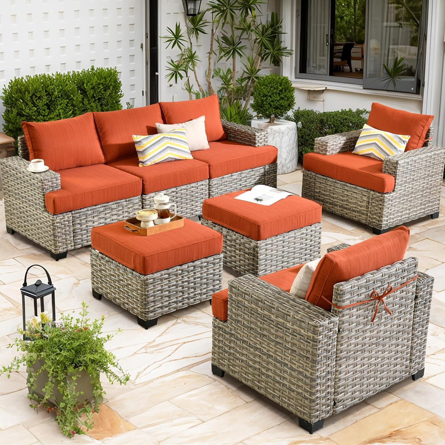 15-Piece Outdoor Sectional Sofa Set w/ 54" Fire Pit – L-Shaped Wicker Patio Furniture, Deep Seating & Swivel Rockers, Black