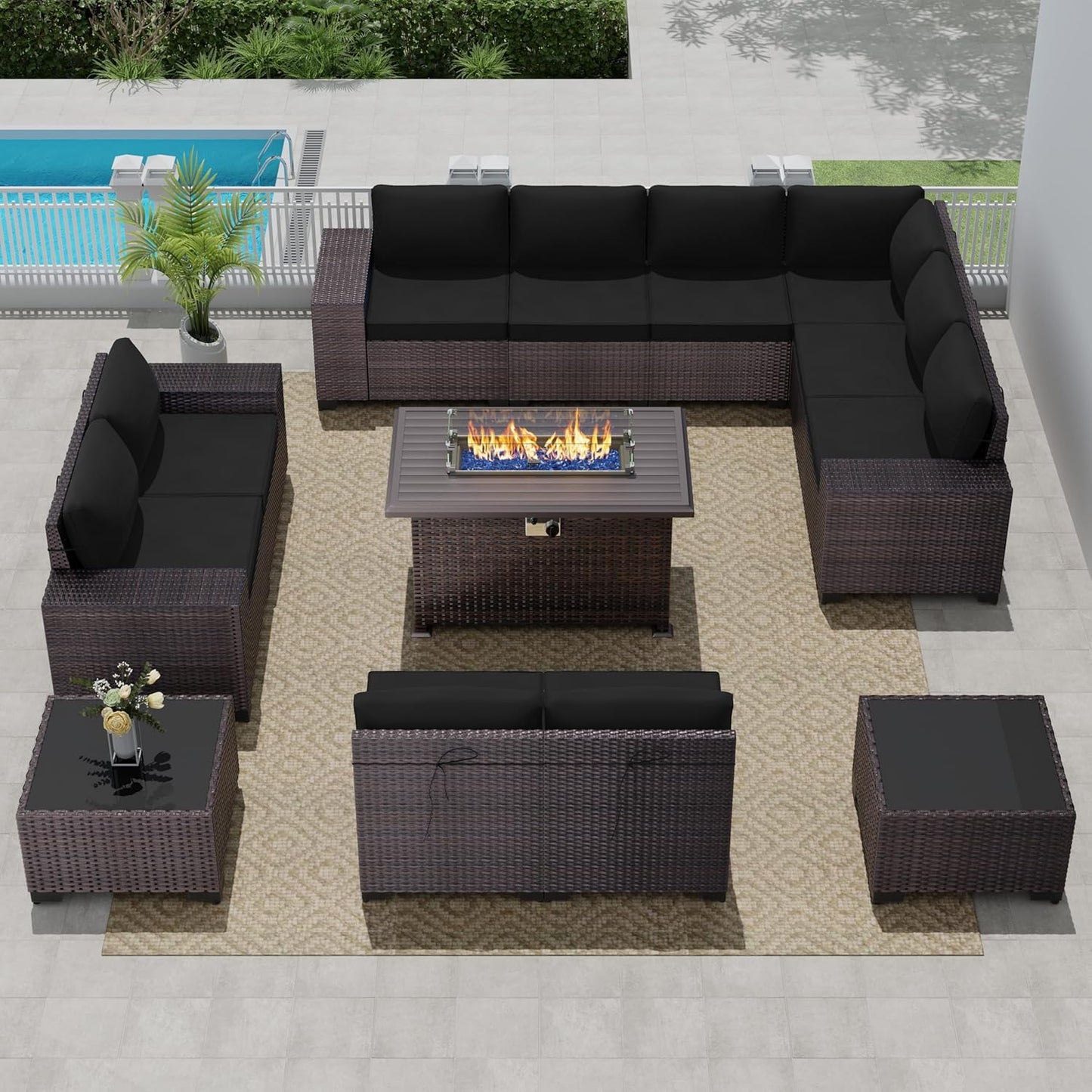 12 Pcs Outdoor Patio Furniture Set Outdoor Furniture All Weather Patio Sectional Sofa PE Wicker Modular Conversation Sets with Coffee Table, Swivel Rocking Chair (Grey)