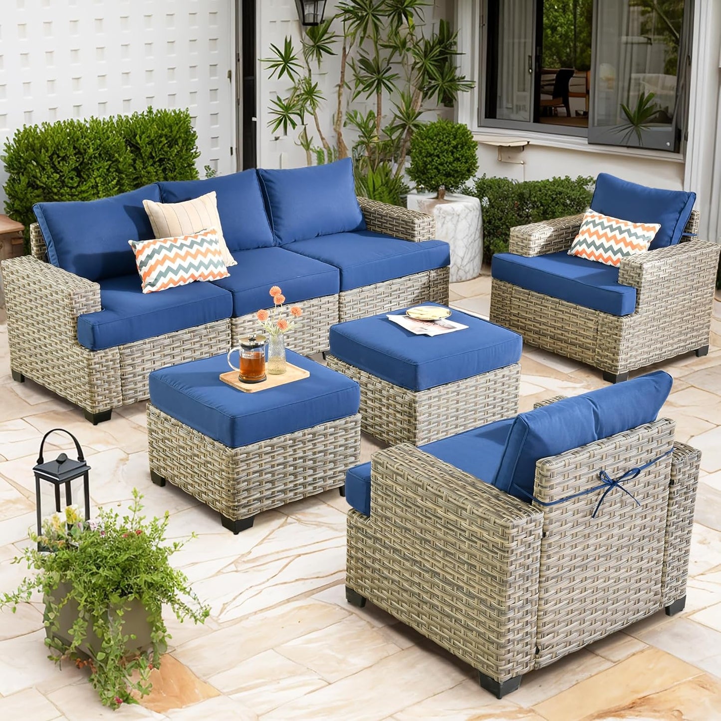 15-Piece Outdoor Sectional Sofa Set w/ 54" Fire Pit – L-Shaped Wicker Patio Furniture, Deep Seating & Swivel Rockers, Black