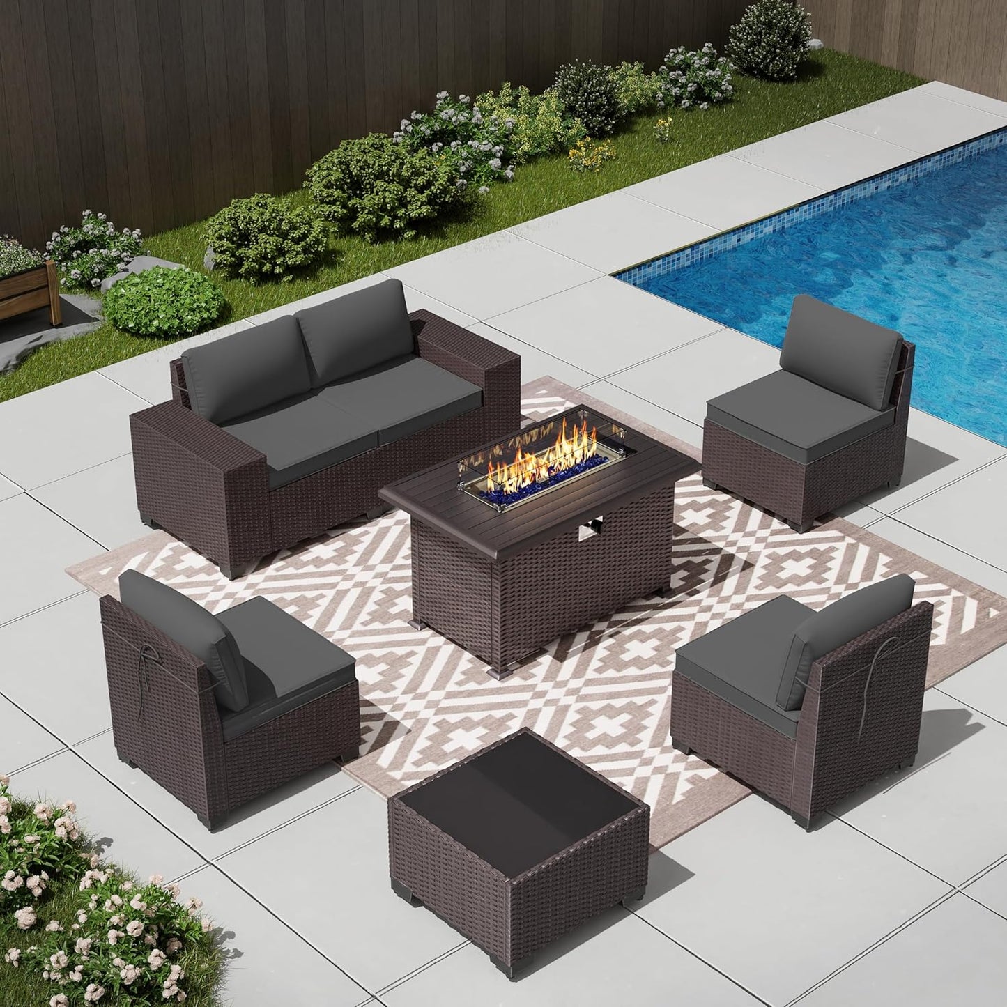 12 Pcs Outdoor Patio Furniture Set Outdoor Furniture All Weather Patio Sectional Sofa PE Wicker Modular Conversation Sets with Coffee Table, Swivel Rocking Chair (Grey)